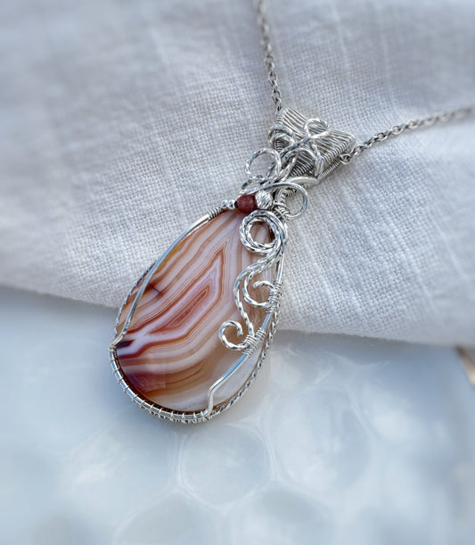 Banded Carnelian & Andesine Necklace in 14k Gold Filled Wire