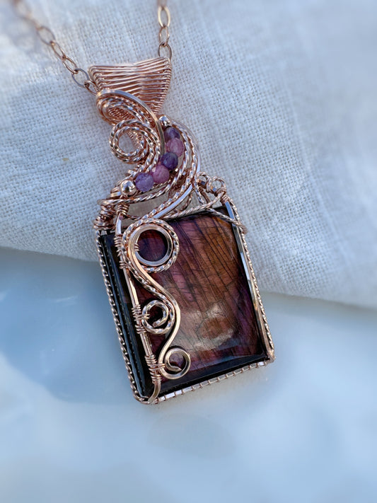Labradorite, Pink Tourmaline & Amethyst Necklace in 14k Rose Gold Filled