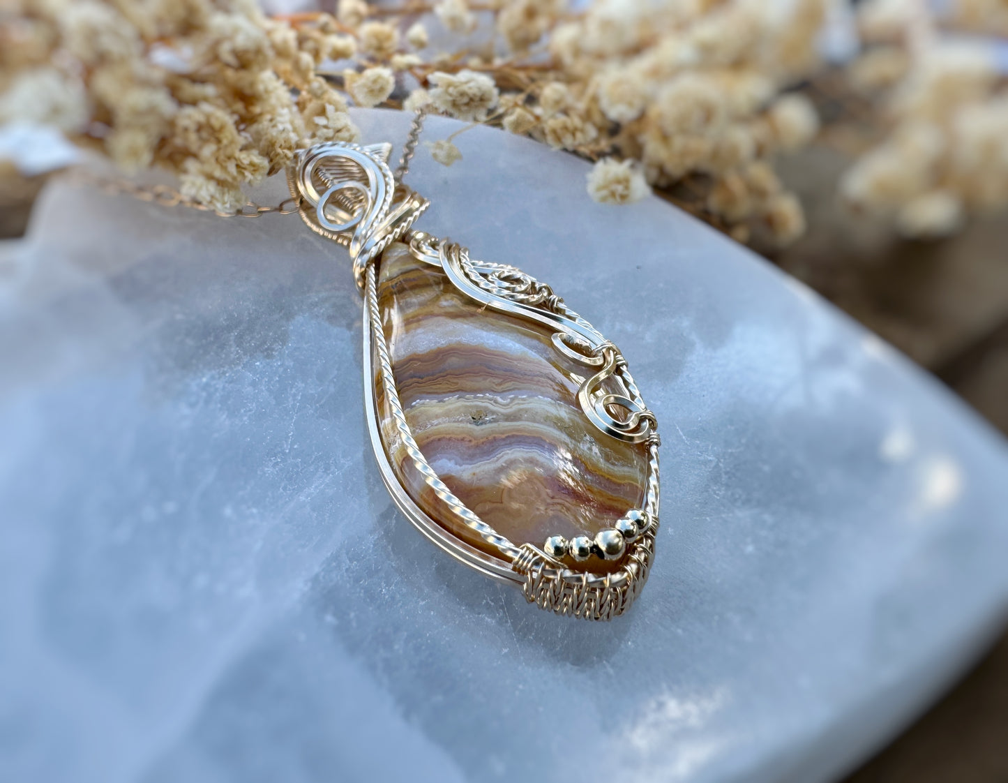 Lace Agate Necklace in 14k Gold Filled