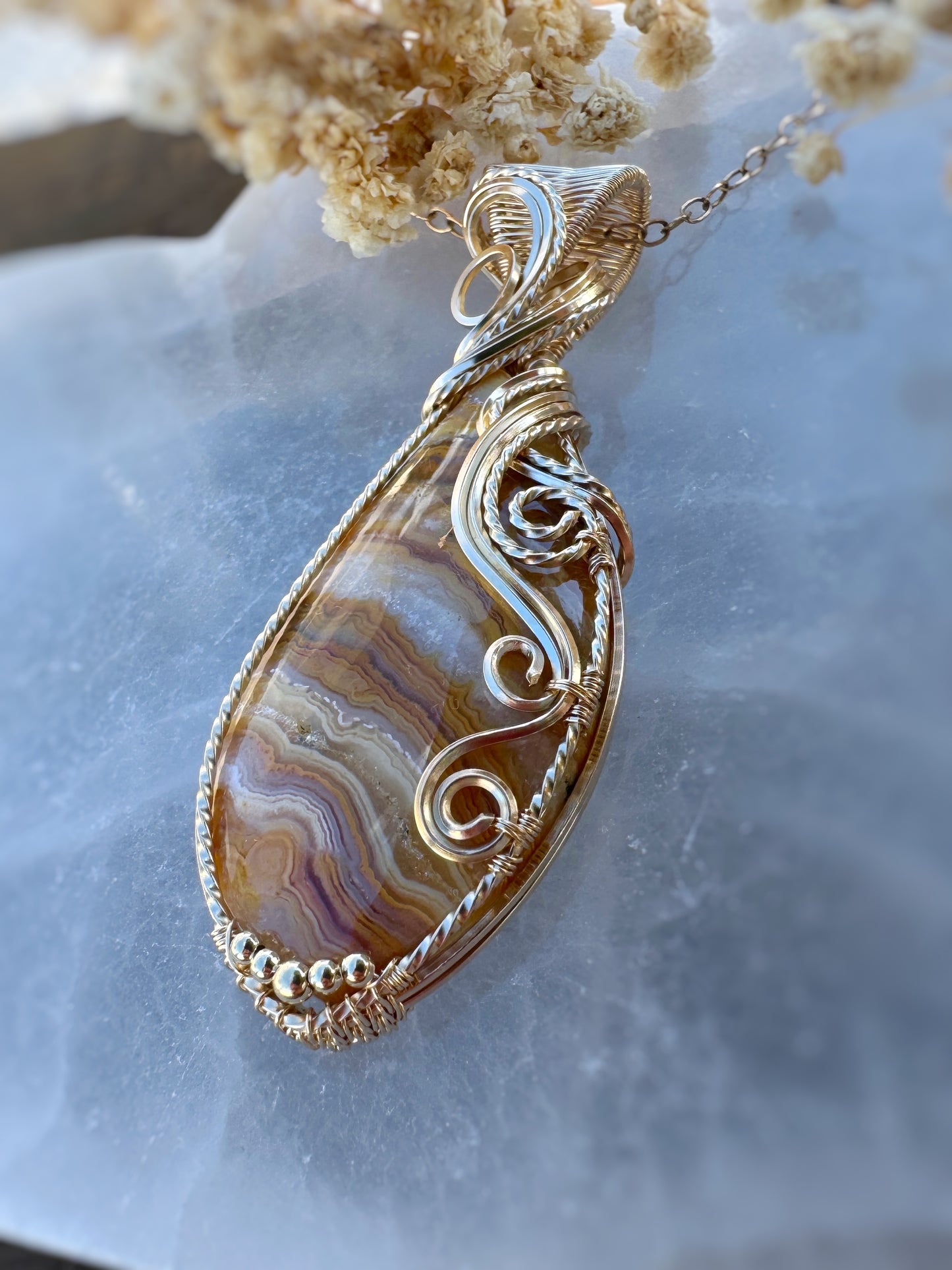 Lace Agate Necklace in 14k Gold Filled