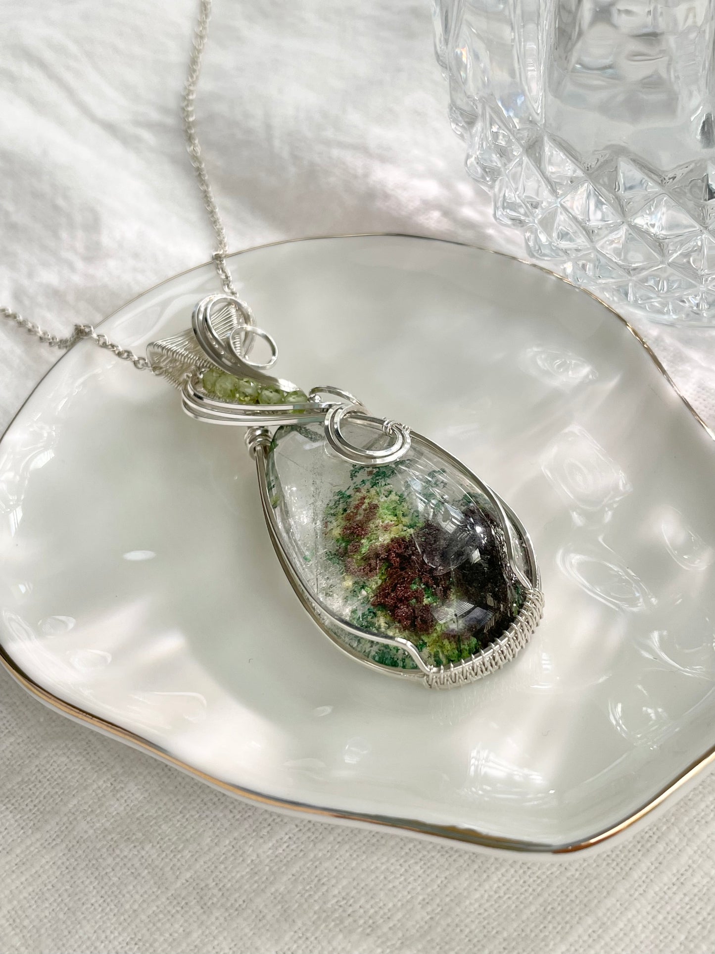 Garden Quartz & Peridot Necklace in 0.925 Sterling Silver