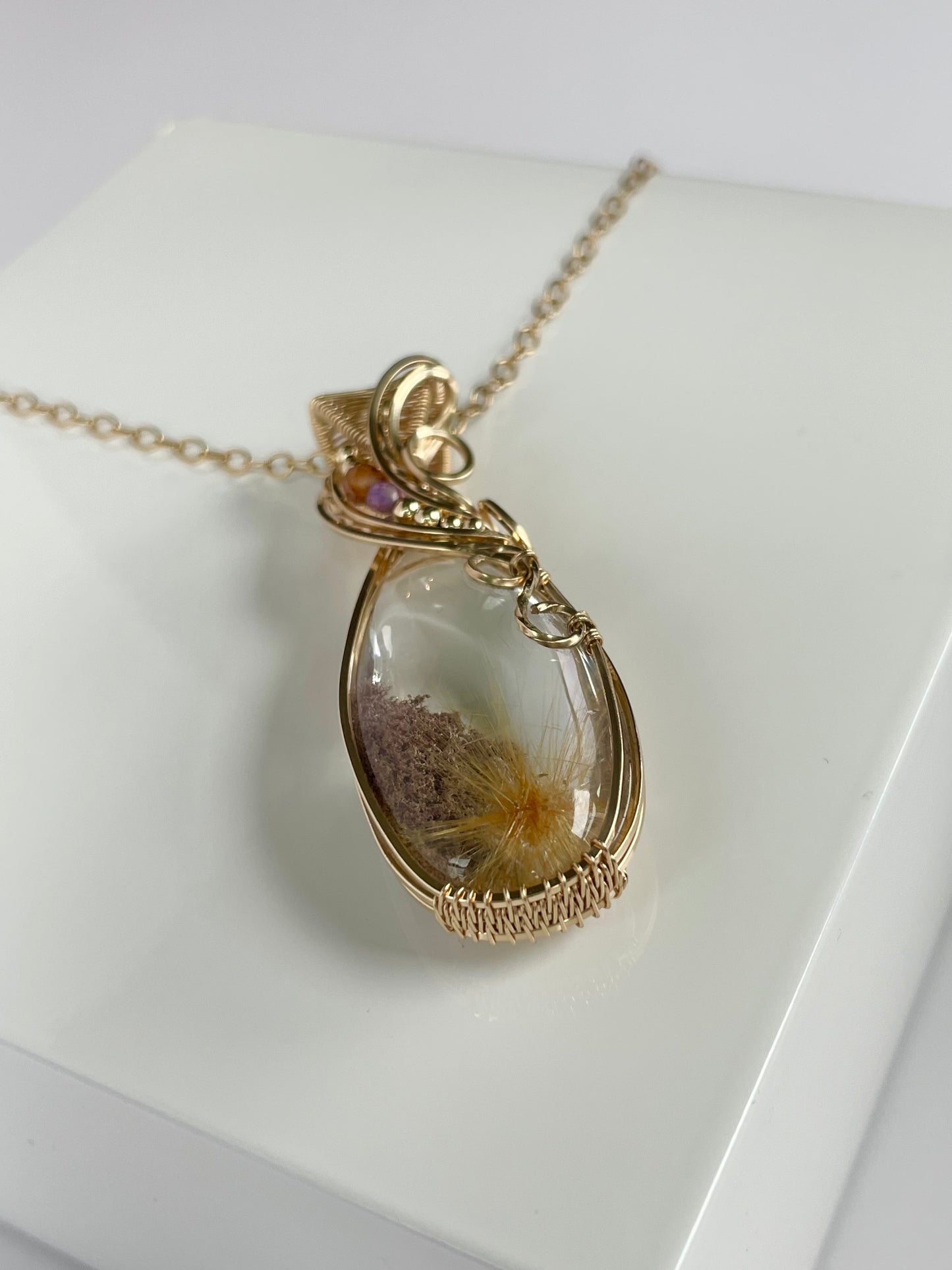 Rare Rutilated Garden Quartz Necklace in Gold Filled