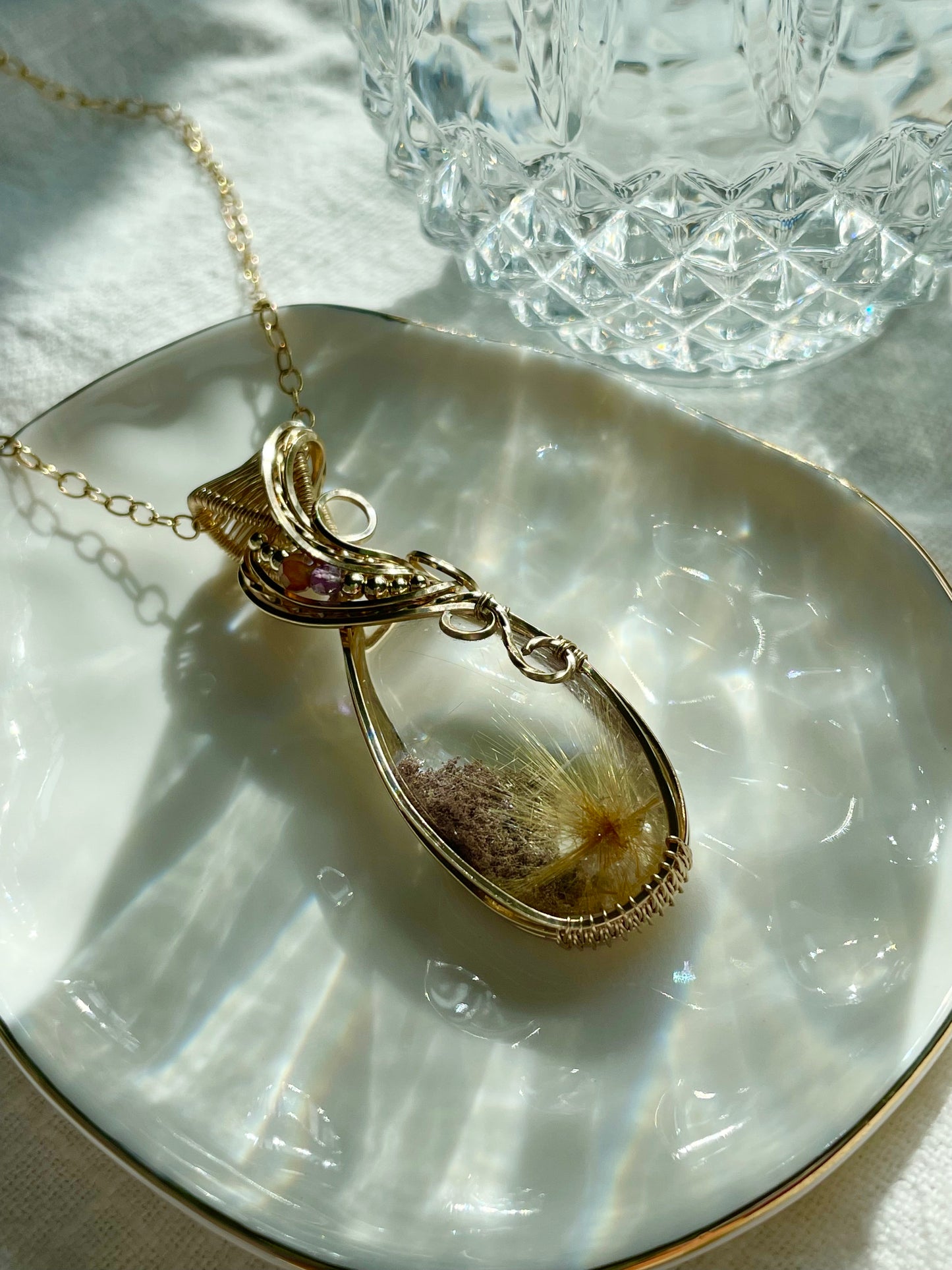 Rare Rutilated Garden Quartz Necklace in Gold Filled