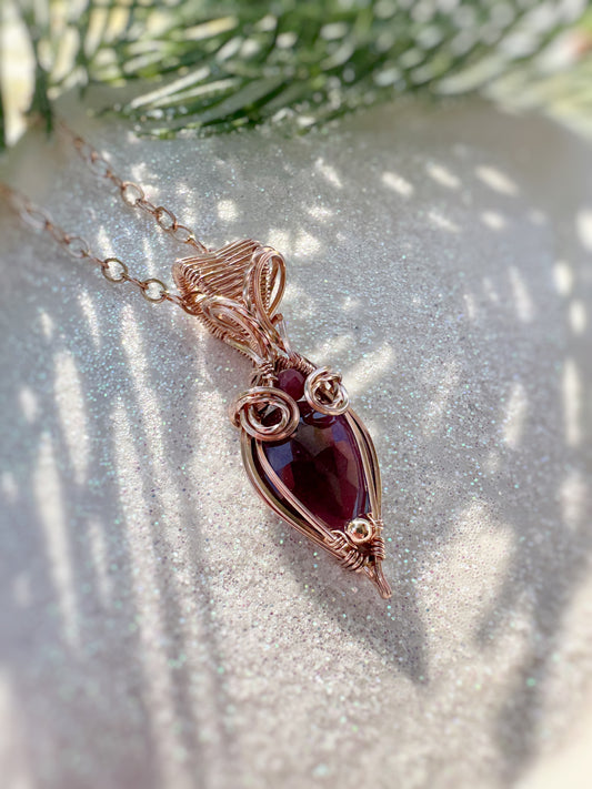 Small Garnet & Andesine Necklace in 14k Rose Gold Filled