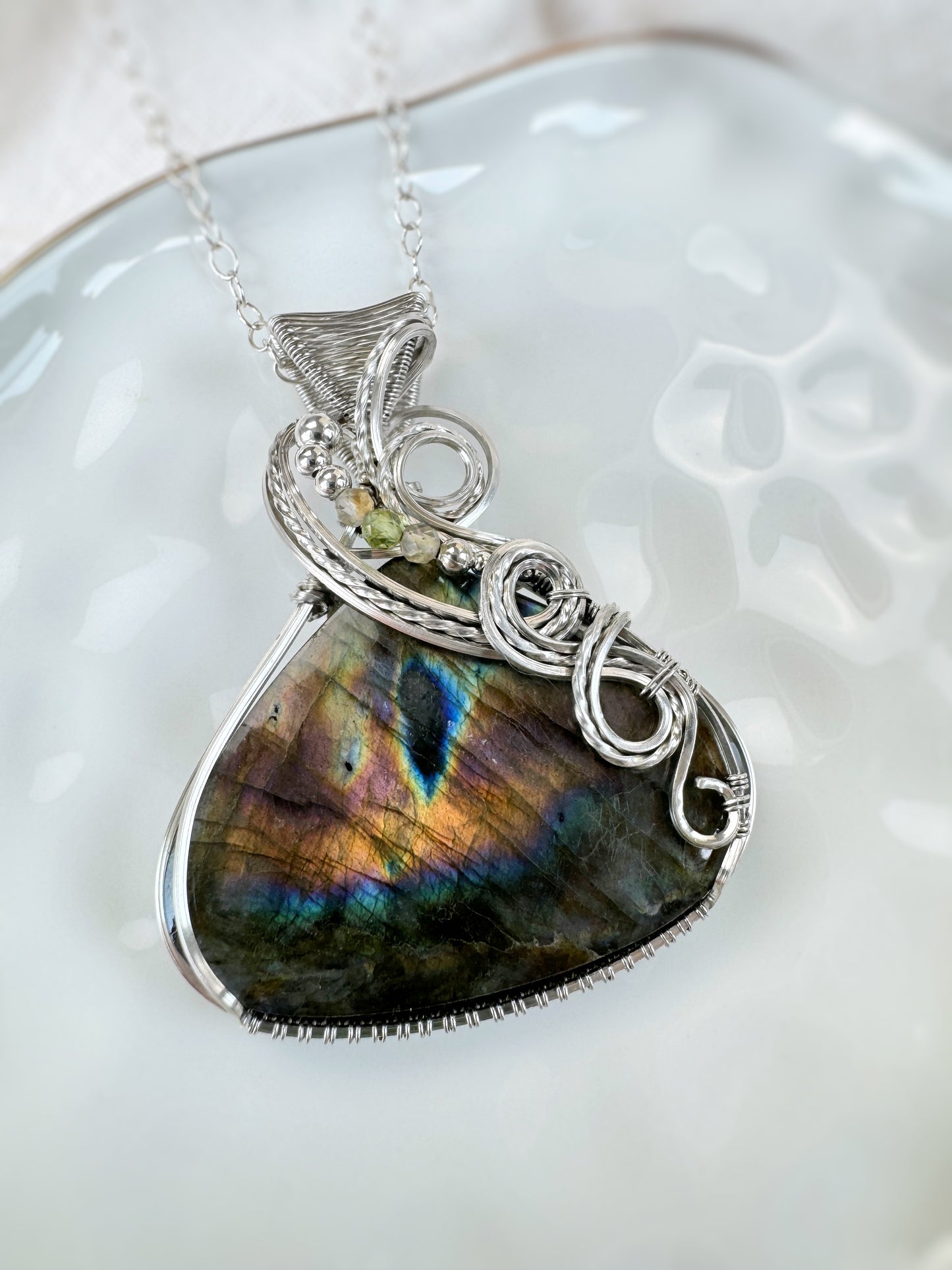 Labradorite, Peridot & Citrine Statement Necklace in Argentium Silver