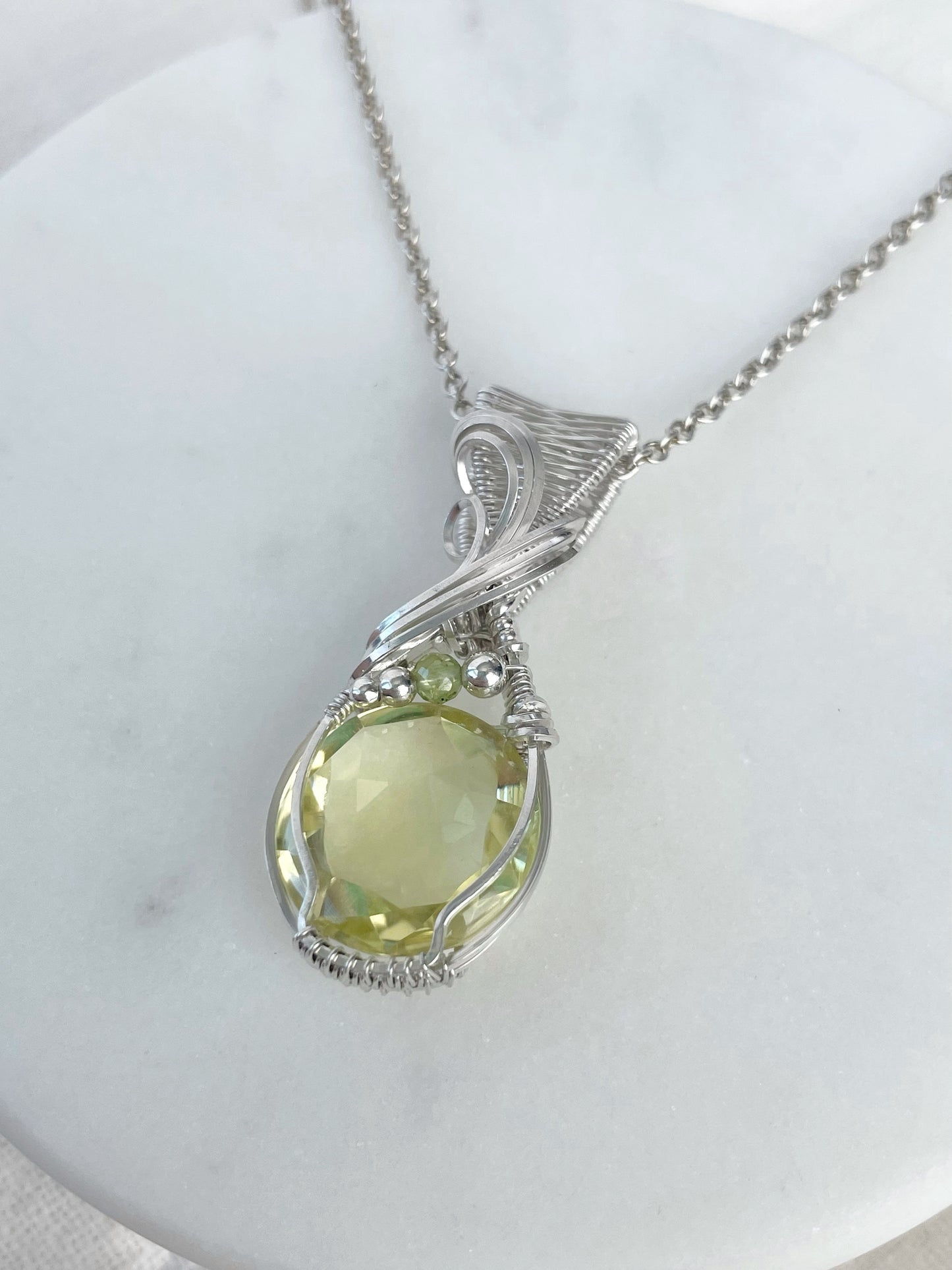 Lemon Quartz & Peridot Necklace in Argentium Silver