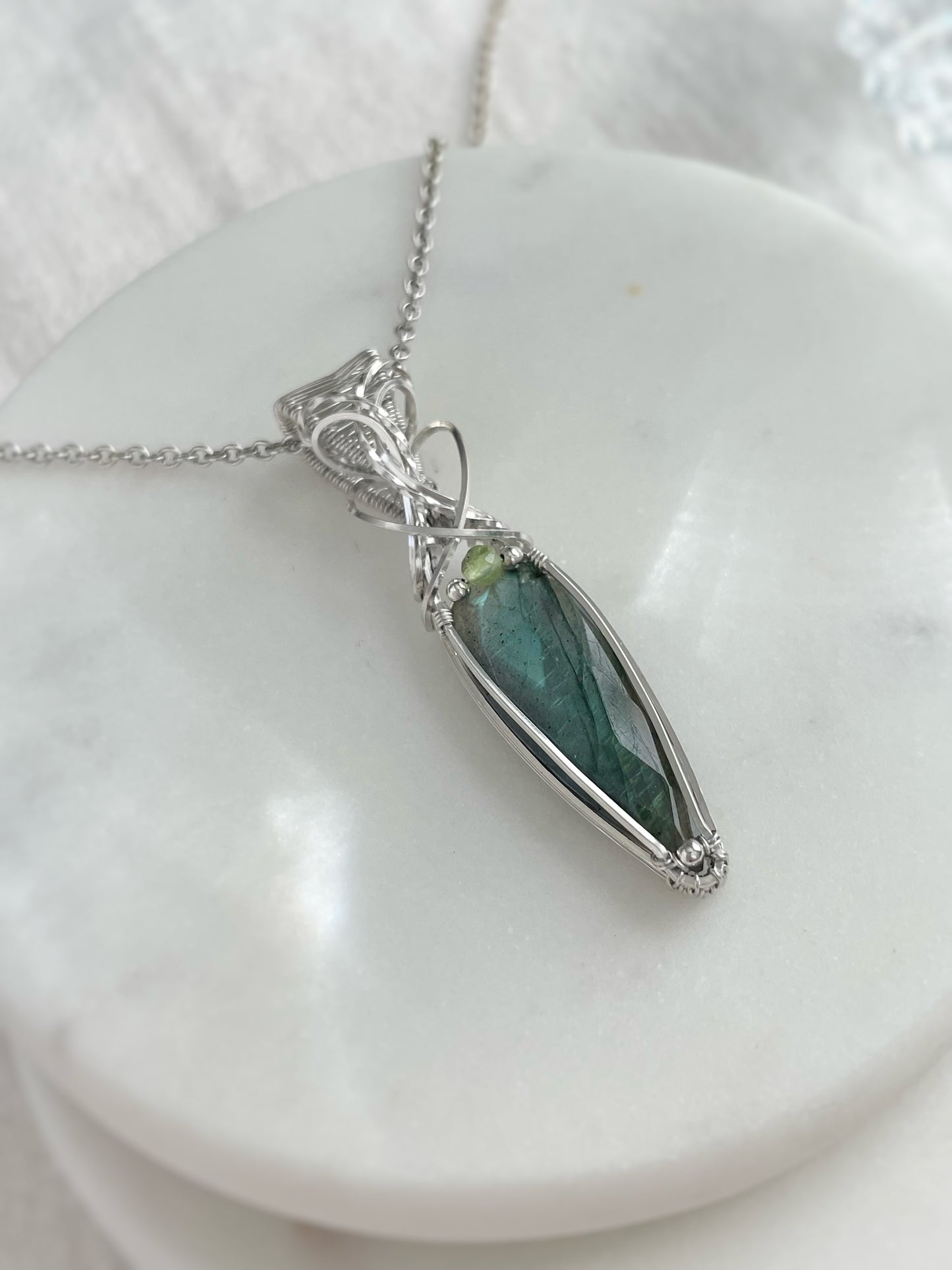 Faceted Labradorite & Peridot Necklace in Argentium Silver