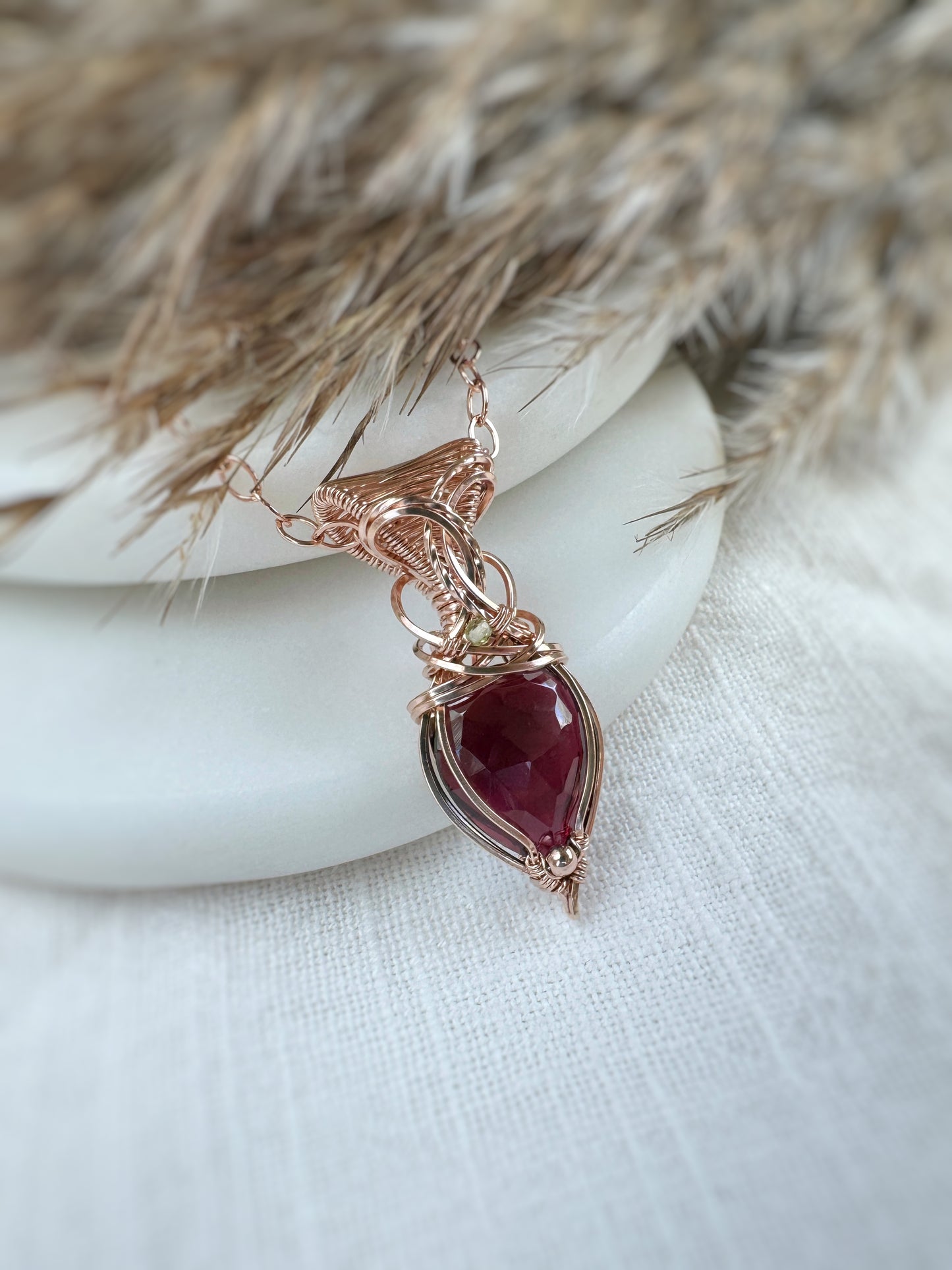 Faceted Garnet & Peridot Necklace in 14k Rose Gold Filled