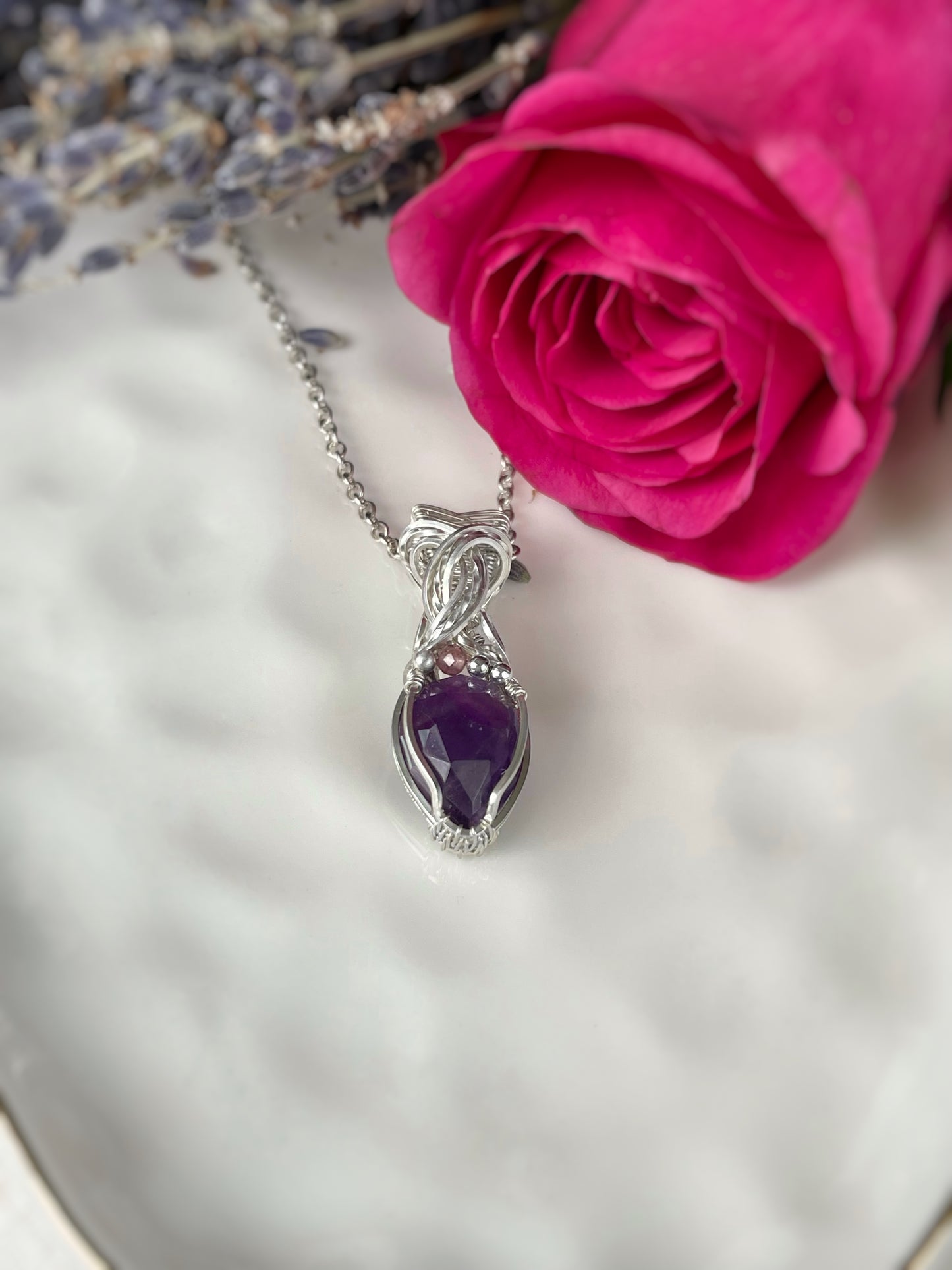 Amethyst & Pink Tourmaline Necklace in Argentium Silver