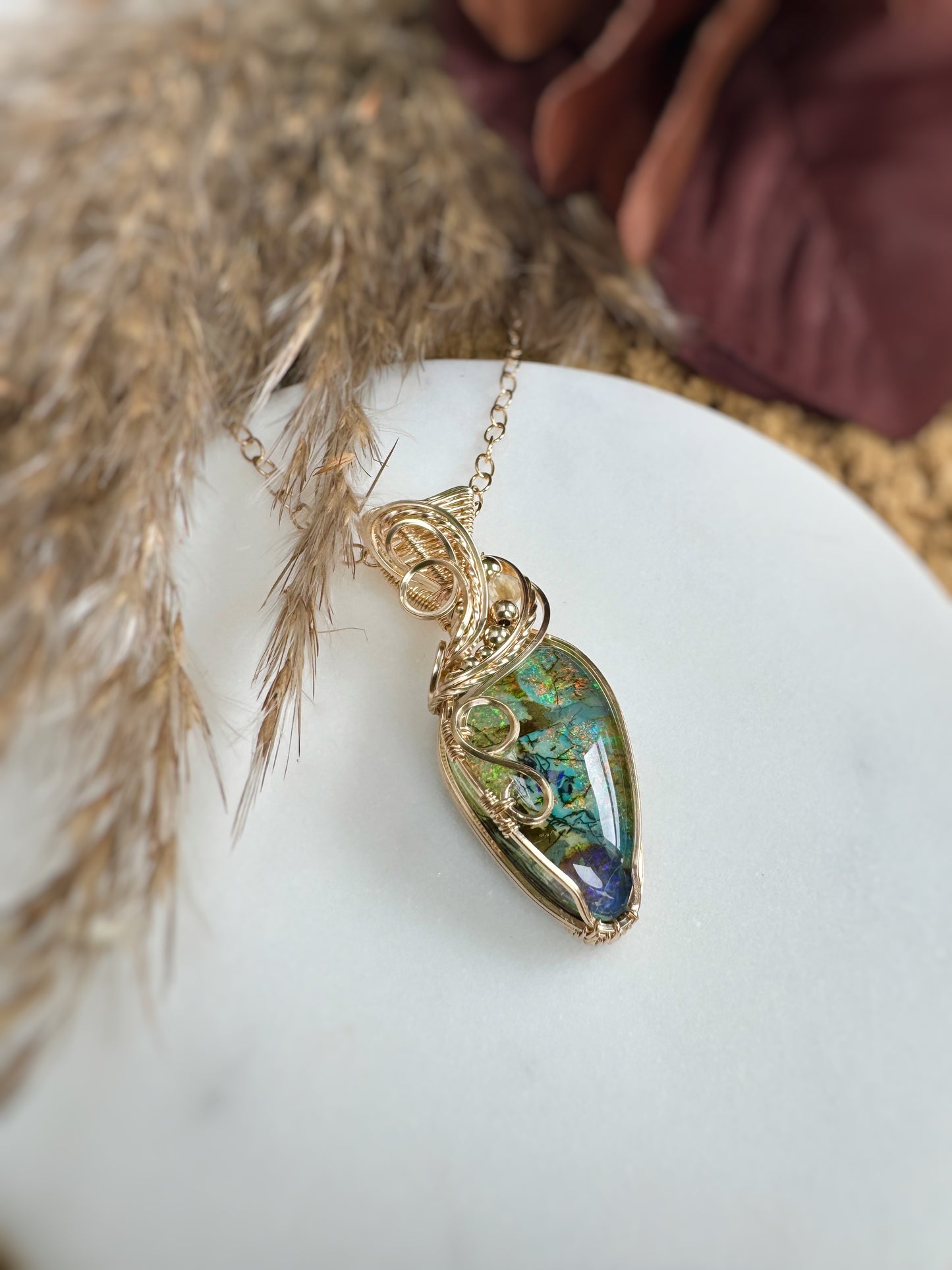 Sterling Monarch Opal & Citrine Necklace in 14k Gold Filled
