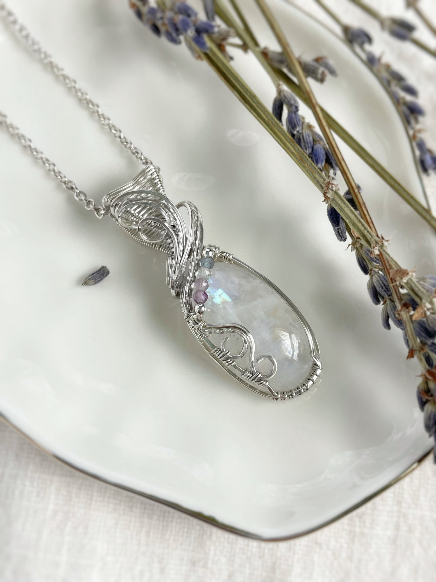 Moonstone & Fluorite Necklace in 0.925 Sterling Silver
