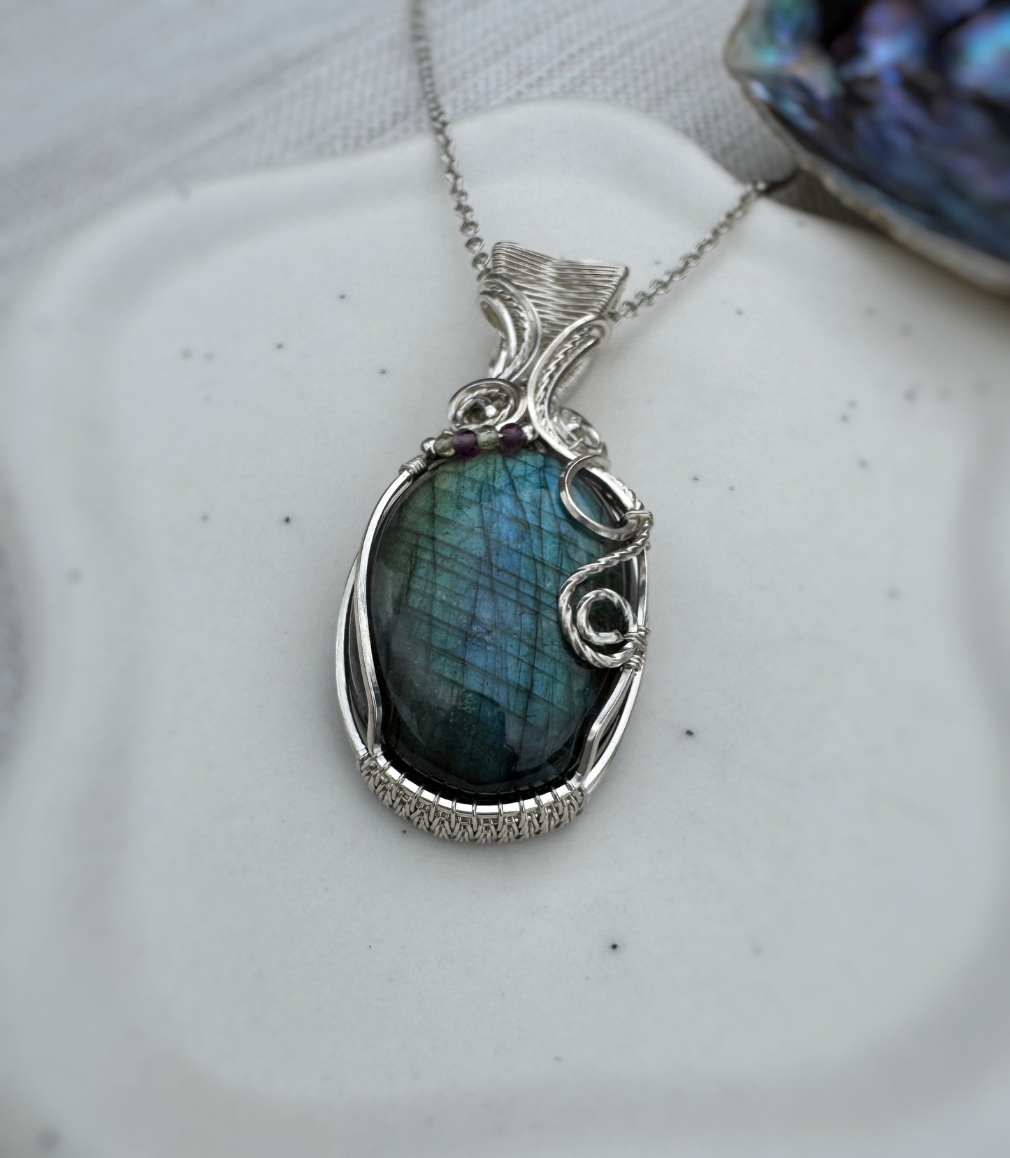 Labradorite, Fluorite & Peridot Necklace in Sterling Silver