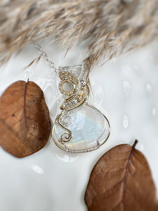 Rainbow Moonstone & Citrine Necklace in 14k Gold filled & 0.925 Sterling Silver