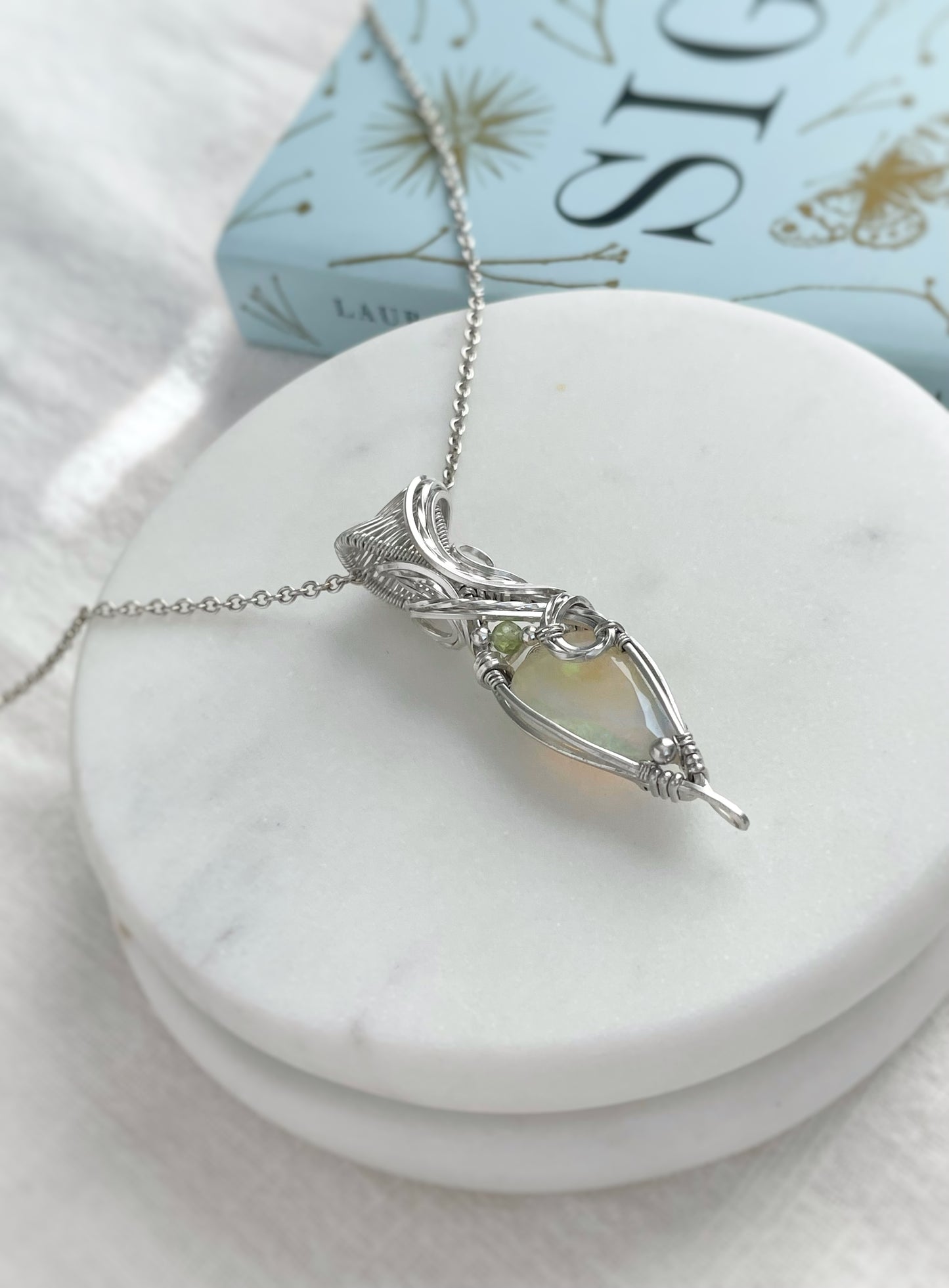 6.1ct Faceted Flashy Ethiopian Opal & Peridot Necklace in Argentium Silver