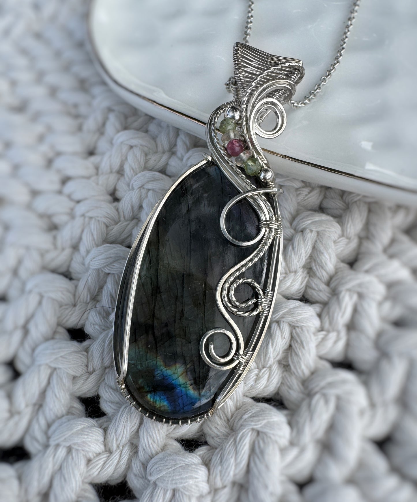 Multi-color Labradorite, Opal, Peridot & Pink Tourmaline Necklace in 14k Gold Filled