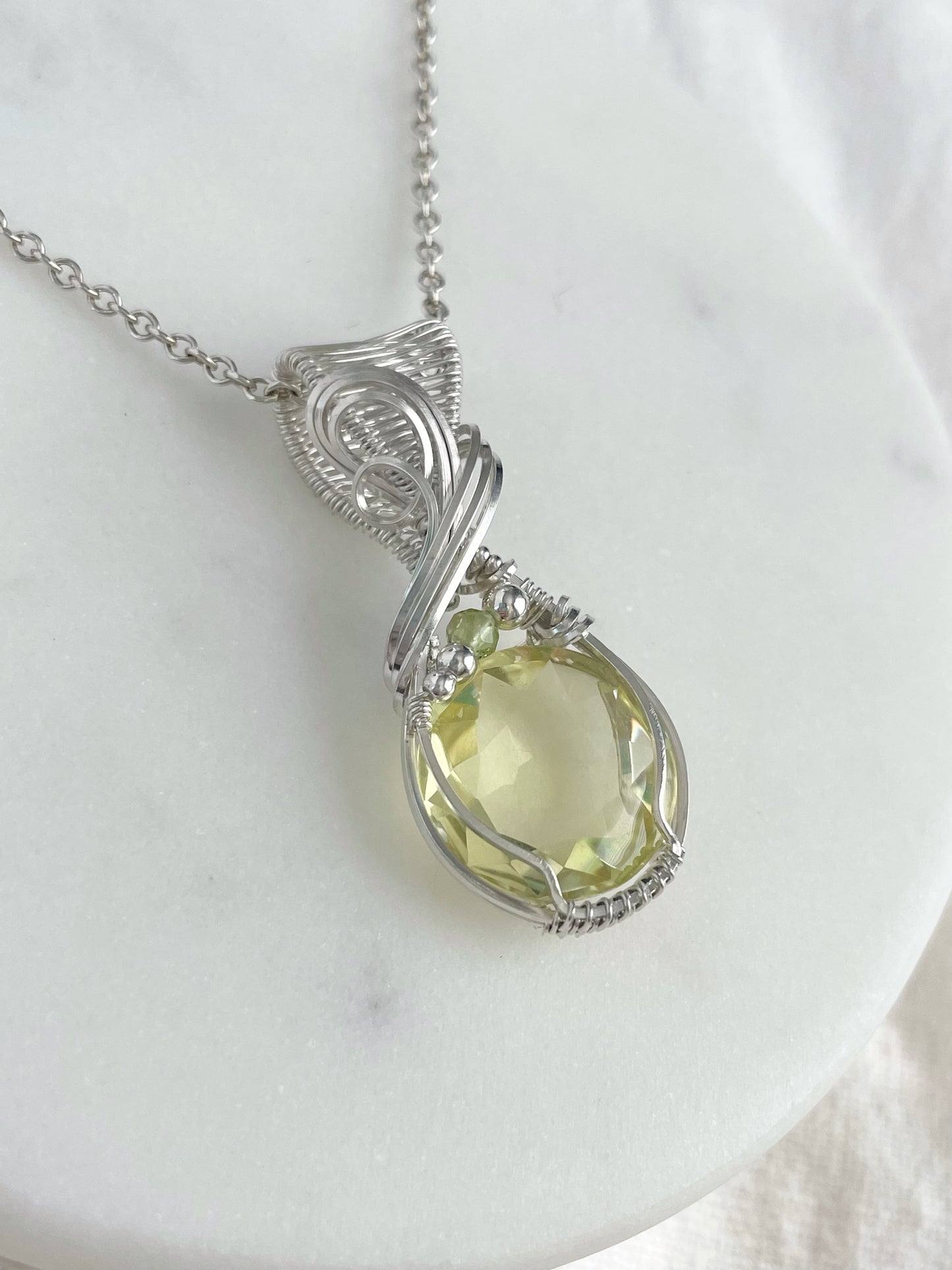 Lemon Quartz & Peridot Necklace in Argentium Silver