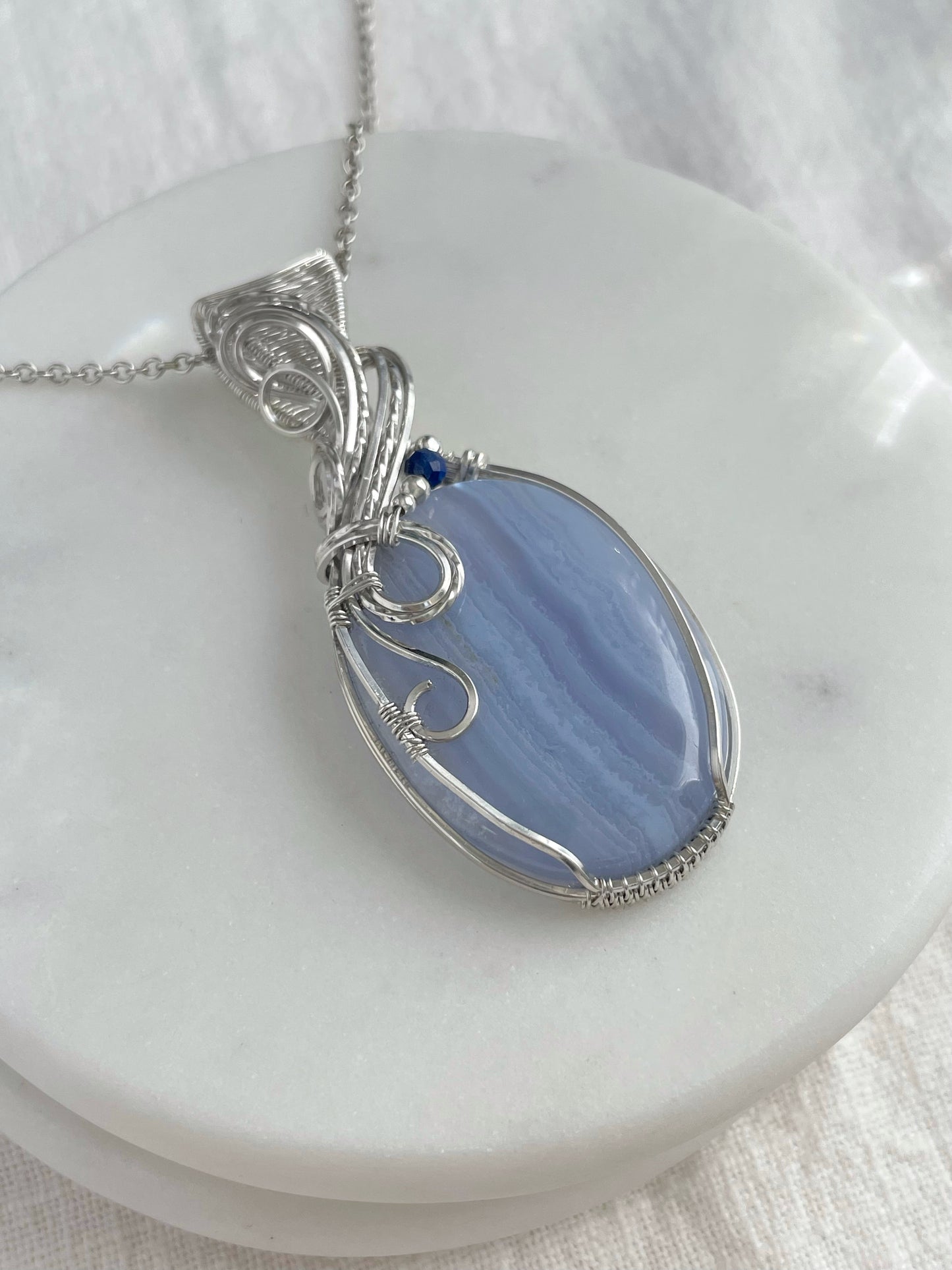 Blue Lace Agate & Lapis Lazuli Necklace in 0.925 Sterling Silver