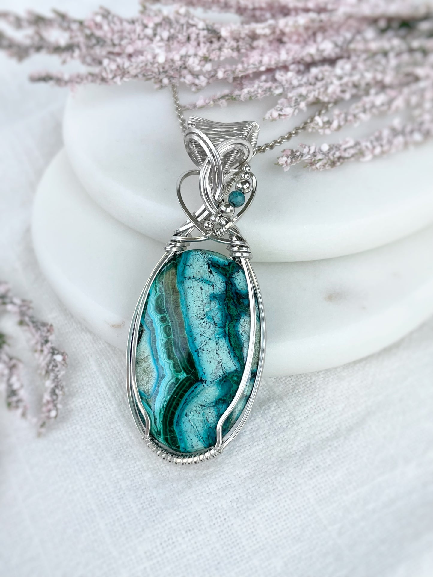 Malachite/ Chryscocolla & Turquoise Necklace in Argentium Silver