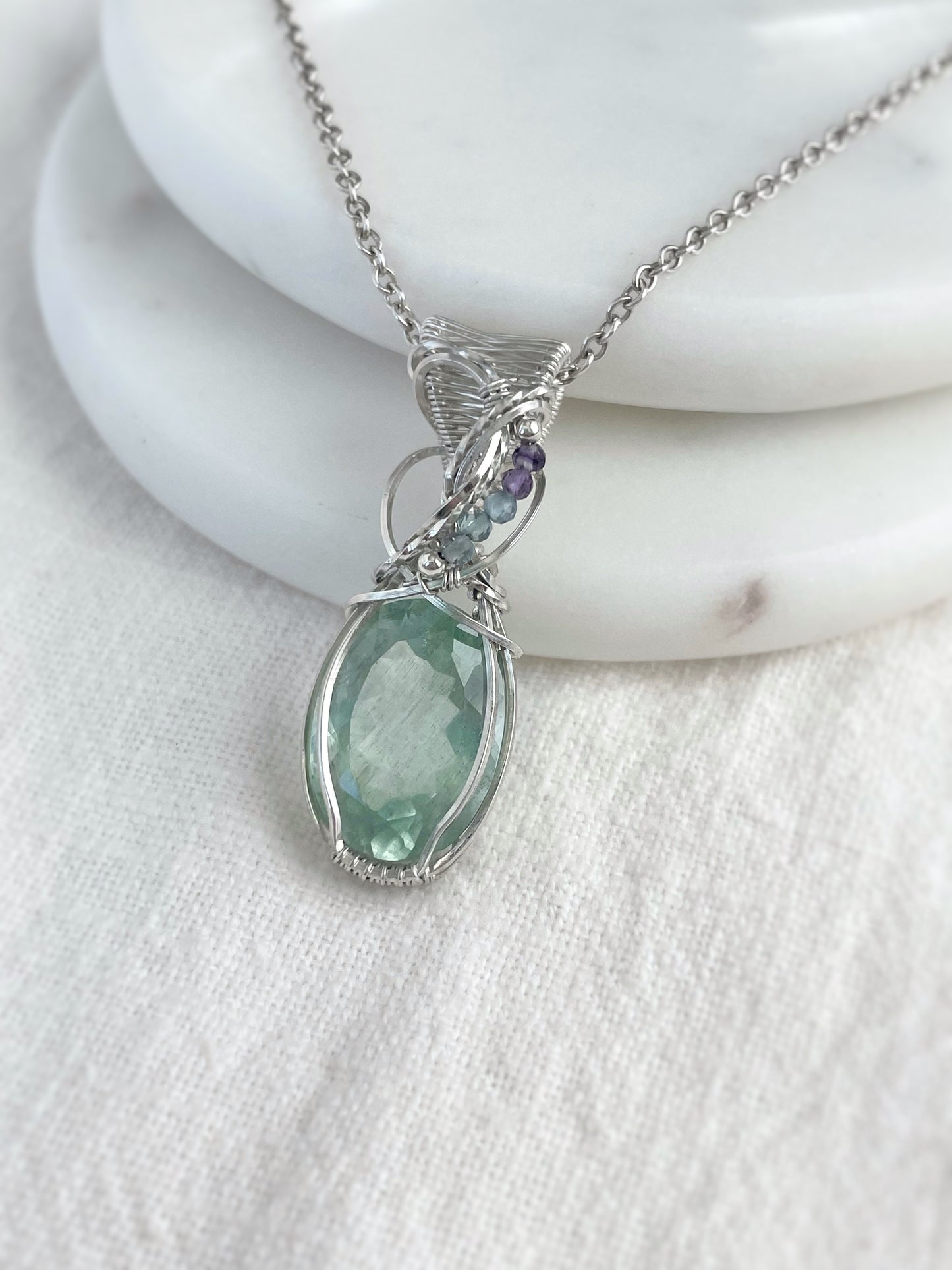 Faceted Aquamarine & Fluorite Necklace in Argentium Silver
