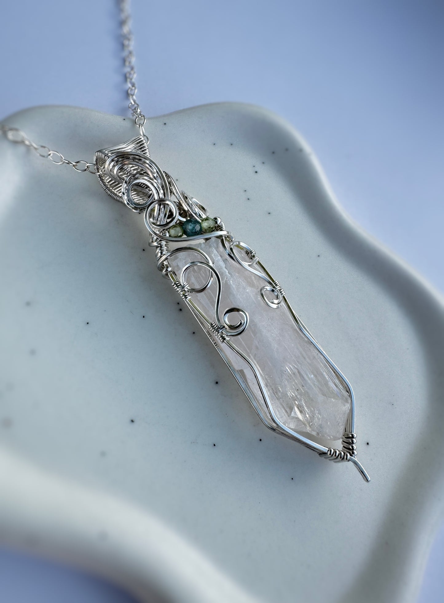 Danburite, Aqua Apatite, Peridot Necklace in 0.925 Sterling Silver