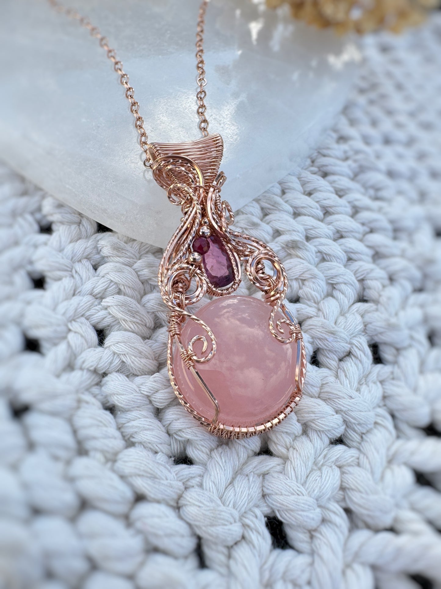 Rose Quartz, Pink Tourmaline & Rubellite Necklace in 14k Rose Gold Filled