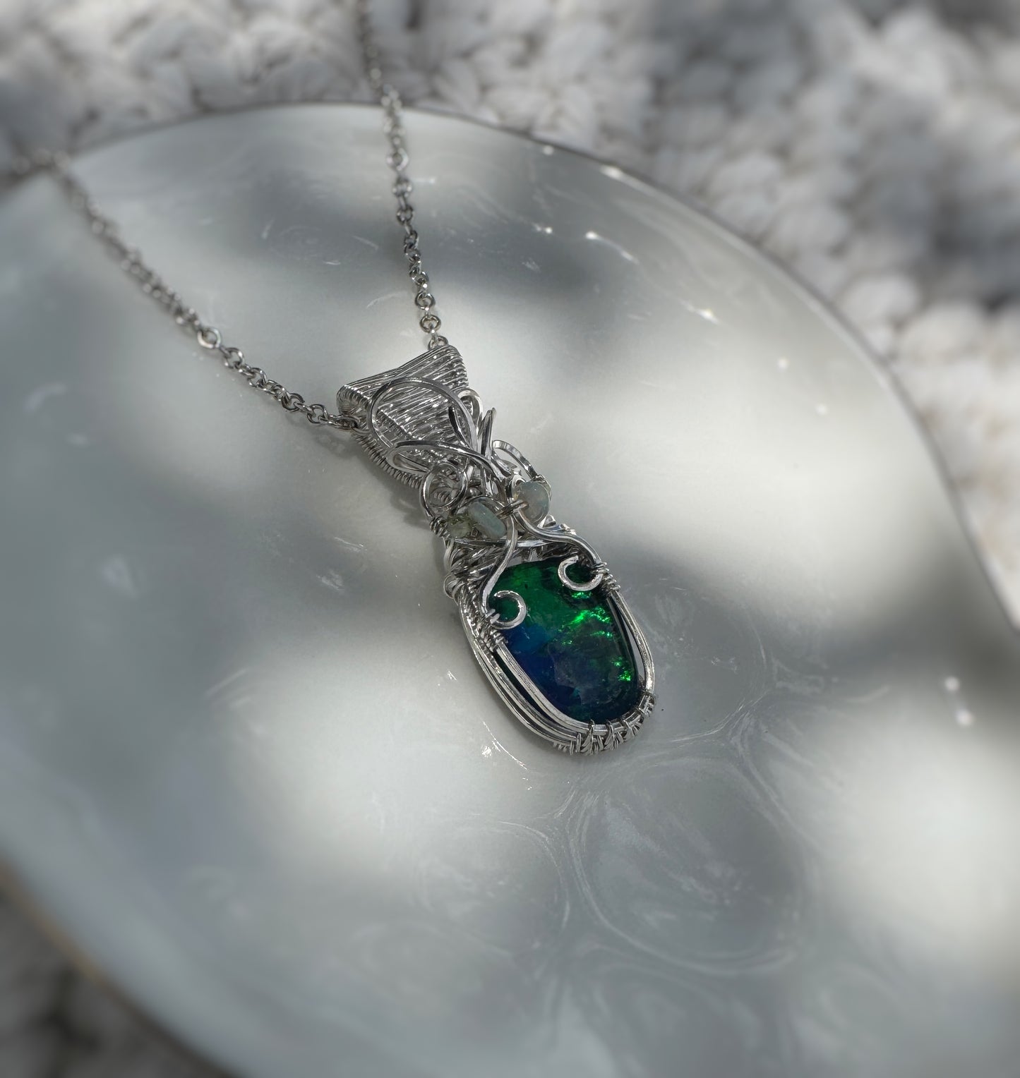 3.67 CT Australian Opal, Ethiopian Opal & Peridot Necklace in 0.925 Sterling Silver