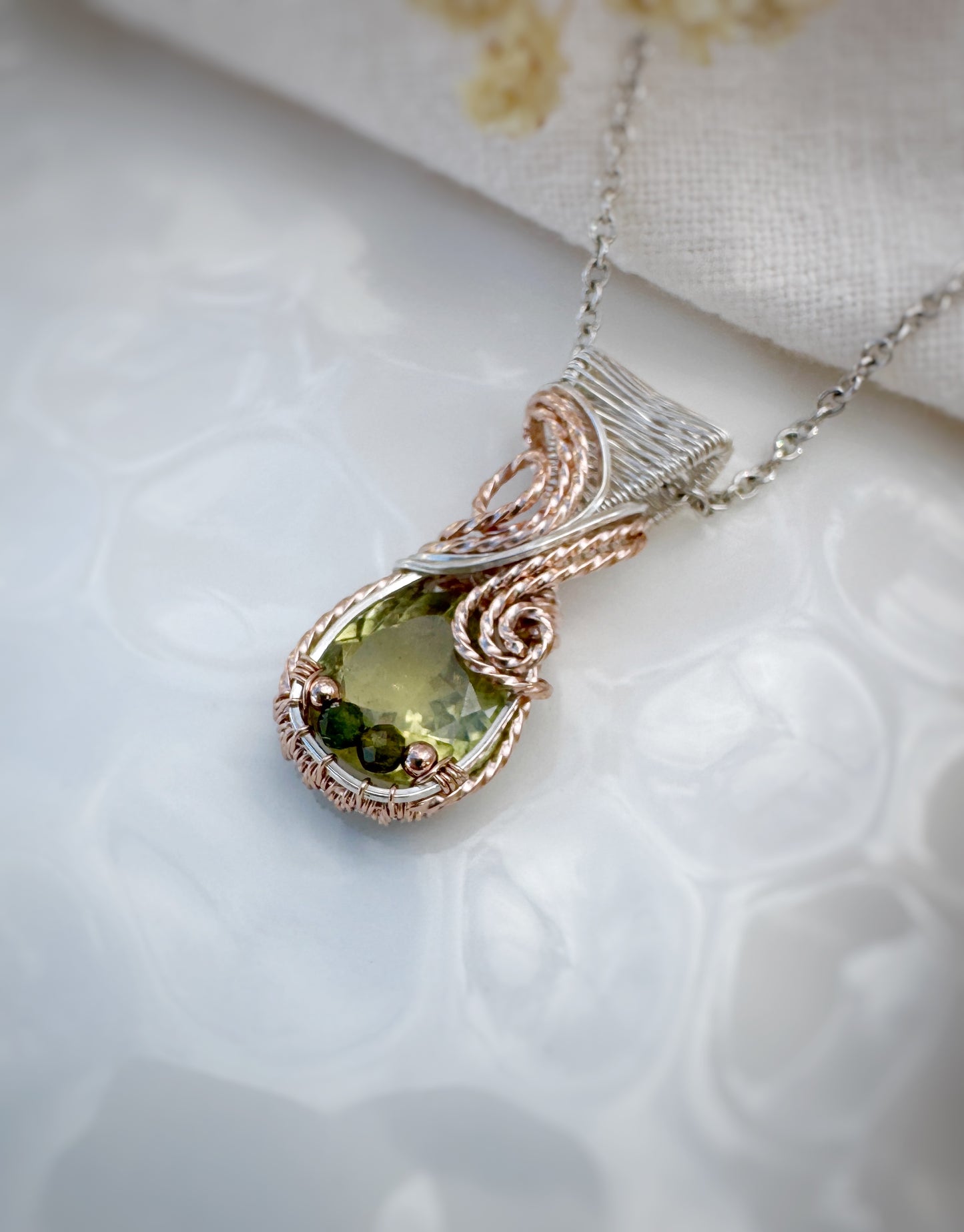 Yellow/Green Apatite & Green Tourmaline Necklace in 14k Gold Filled