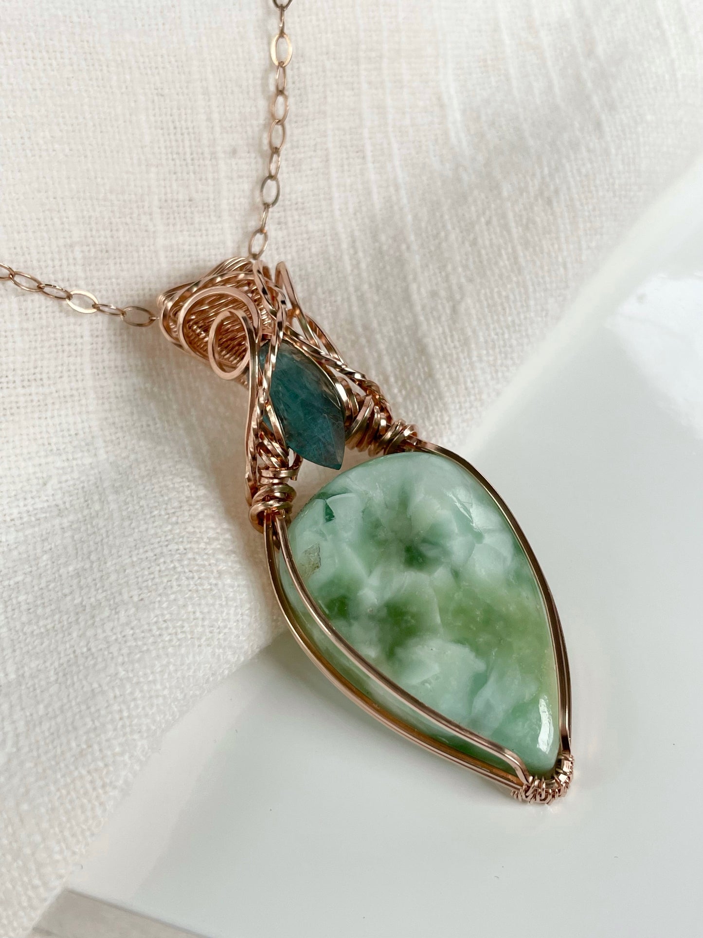 Hemimorphite & Aqua Kyanite Necklace in 14k Rose Gold Filled
