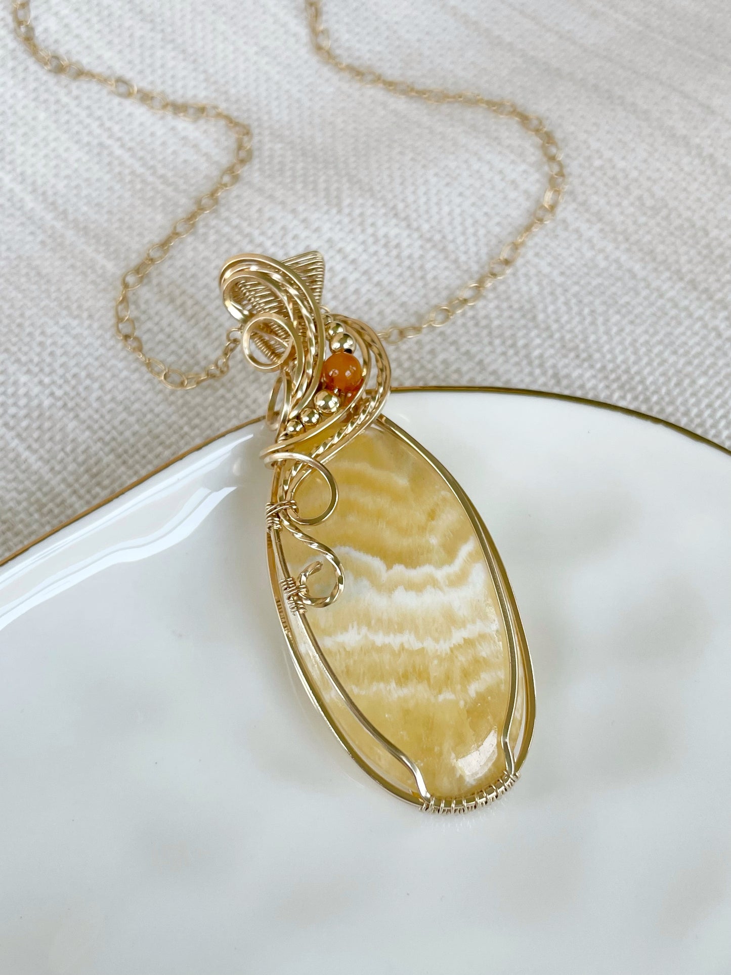 Yellow Calcite & Amber Necklace in 14k Gold Filled