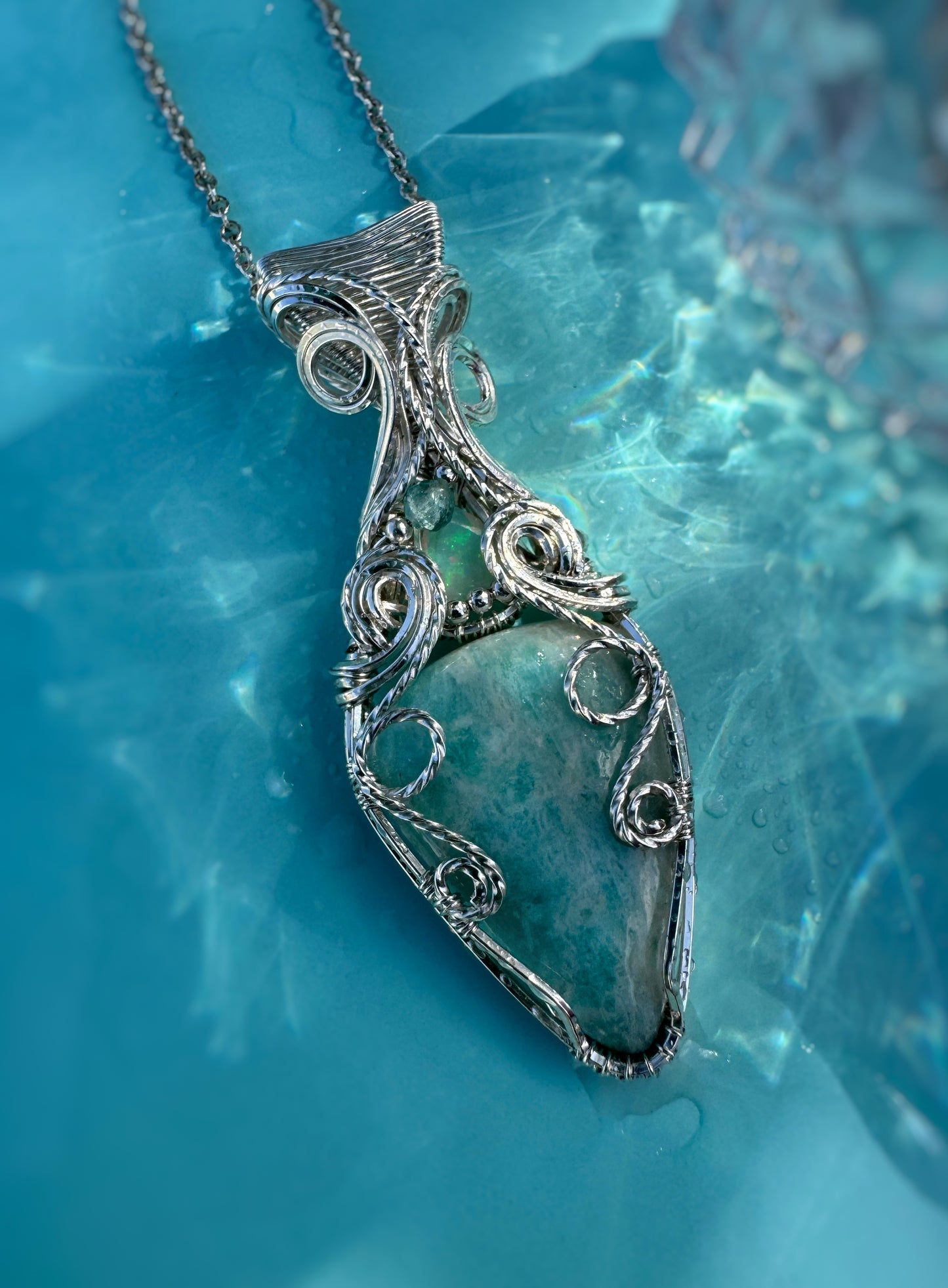 Amazonite, Opal & Aqua Apatite Necklace in 0.925 Sterling Silver