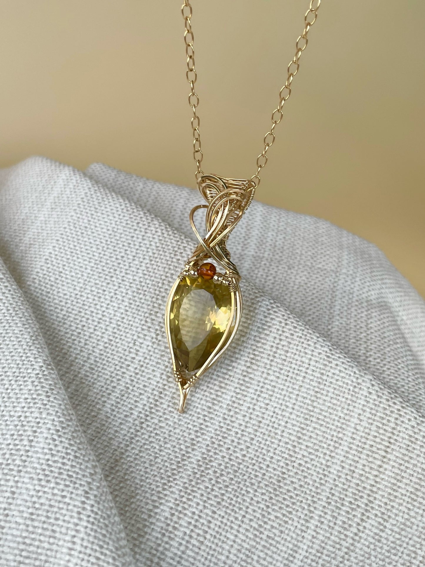 Lemon Quartz & Amber Necklace in 14k Gold Fill