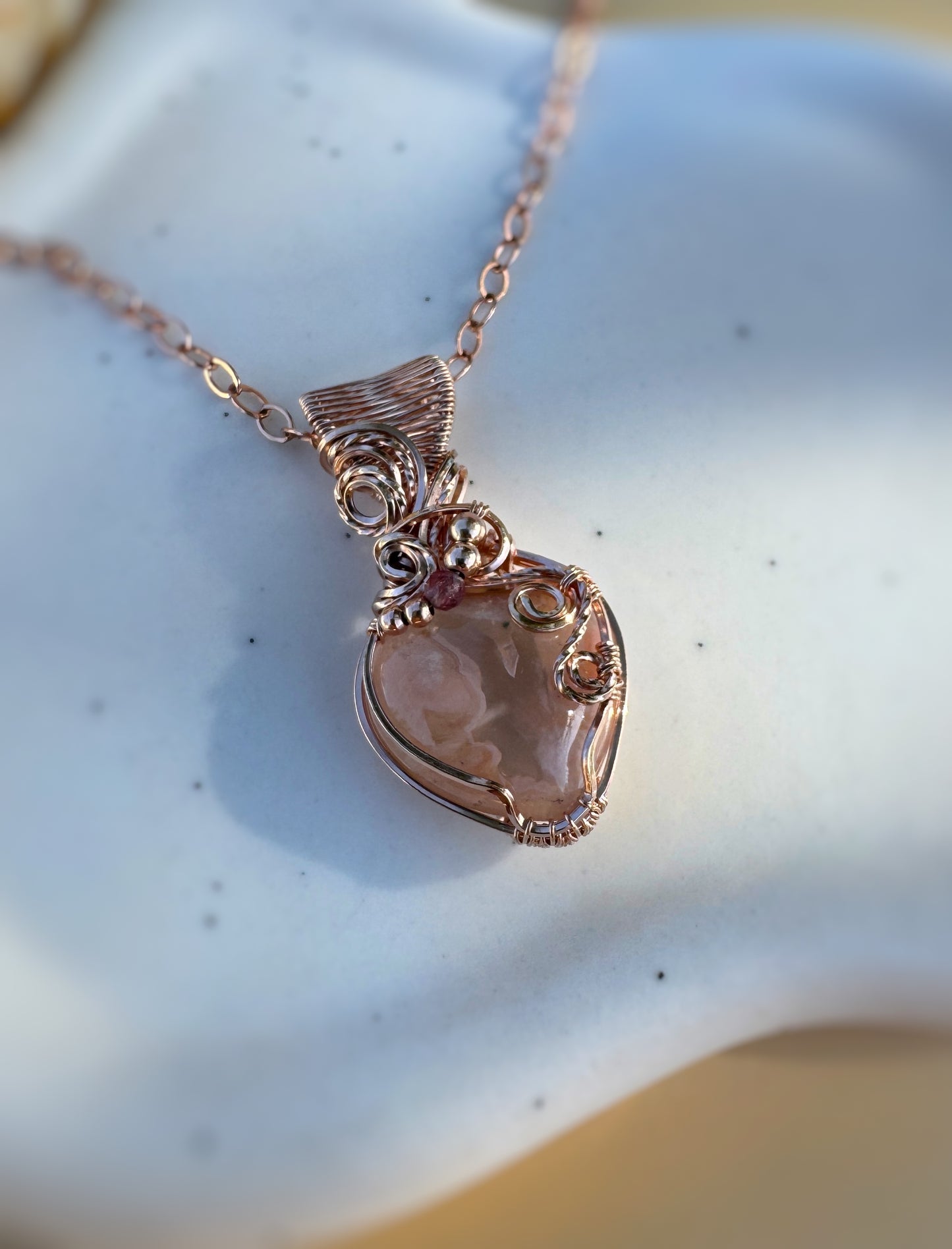 Flower Agate & Pink Tourmaline Necklace in 14k Rose Gold Filled
