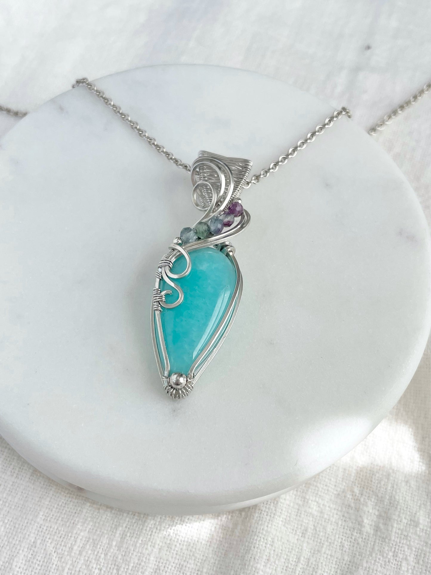 Amazonite & Fluorite Necklace in Argentium Silver