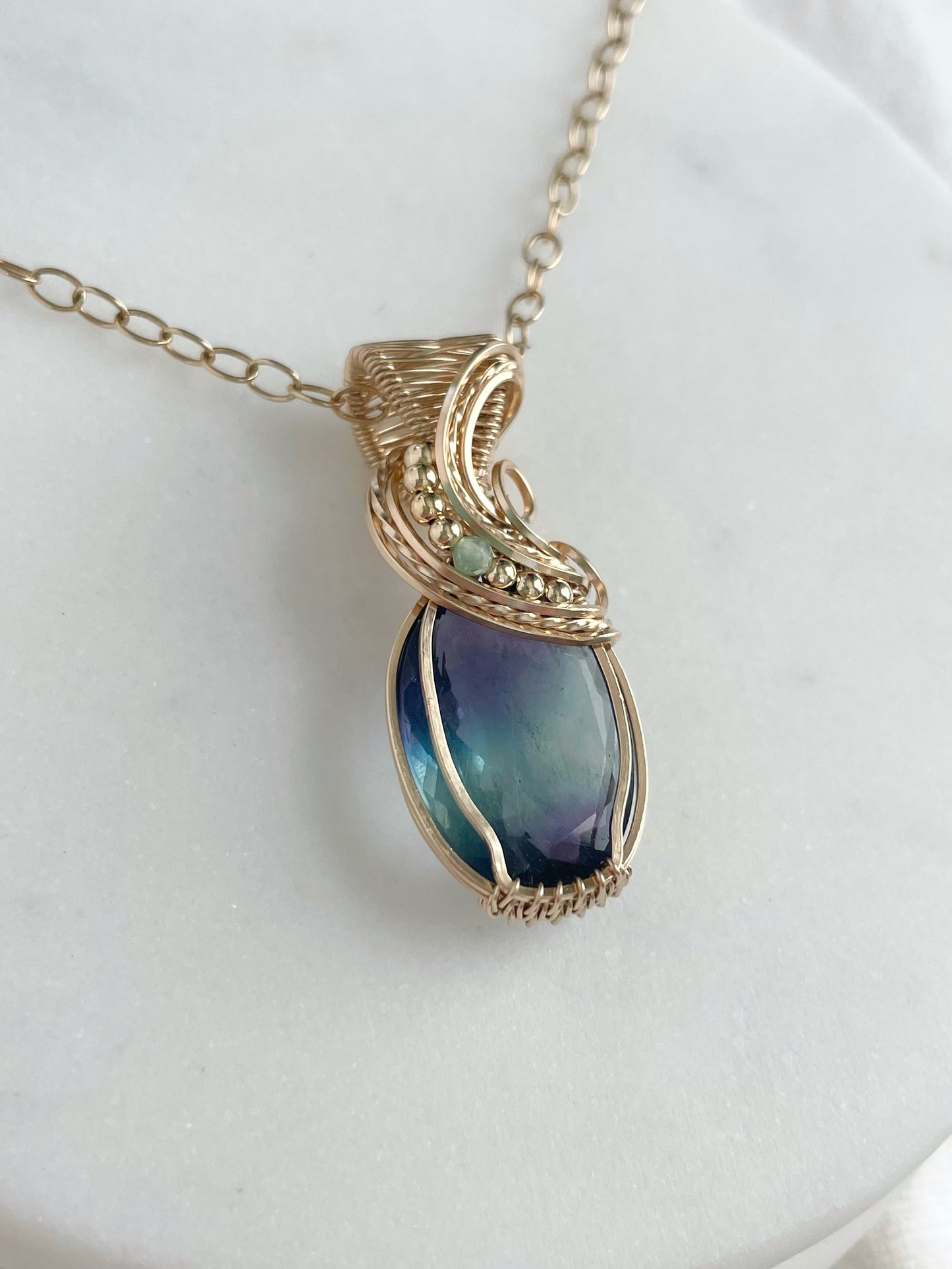 Faceted Fluorite & Chrysoprase Necklace in 14k Gold Filled