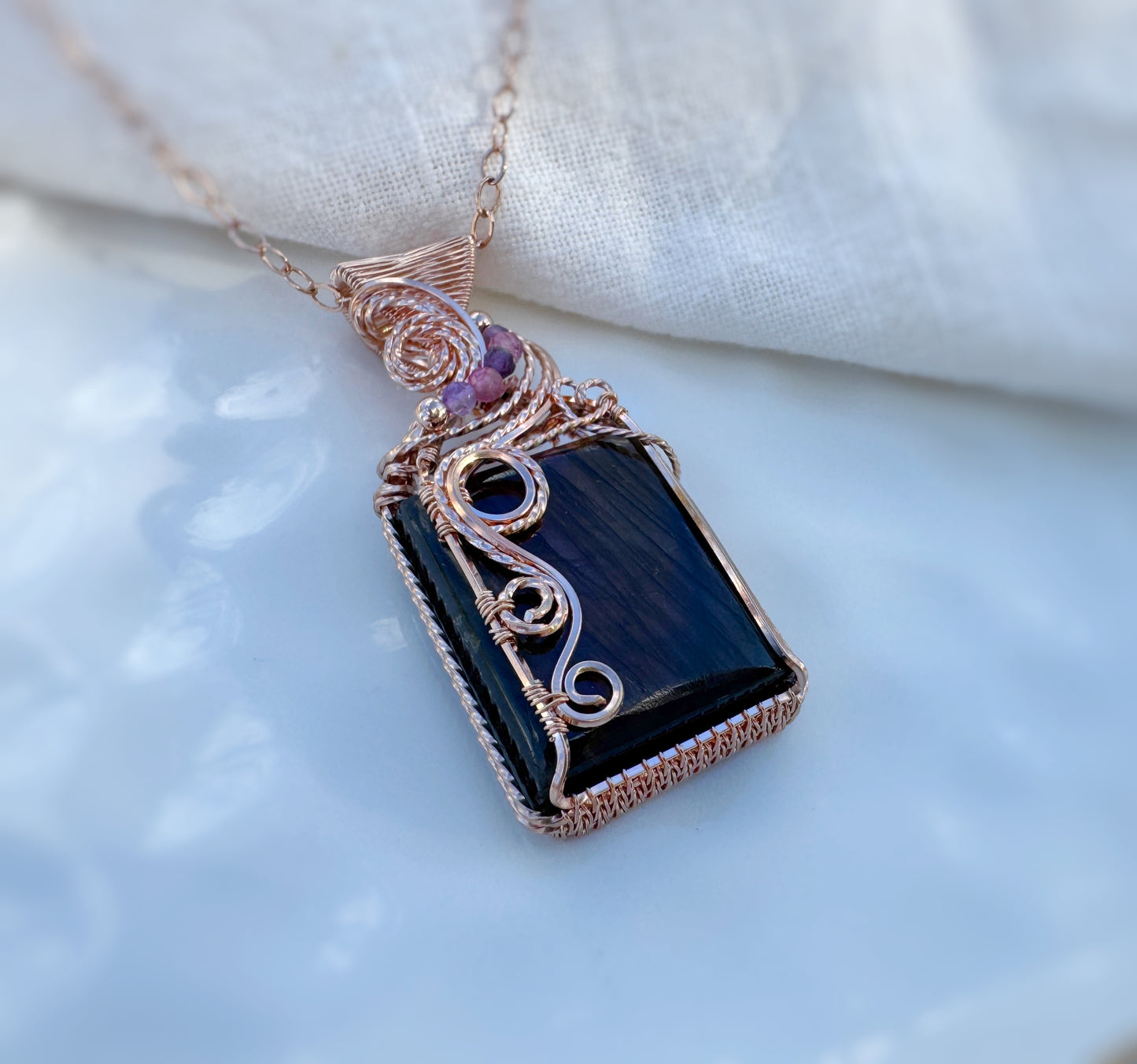 Labradorite, Pink Tourmaline & Amethyst Necklace in 14k Rose Gold Filled