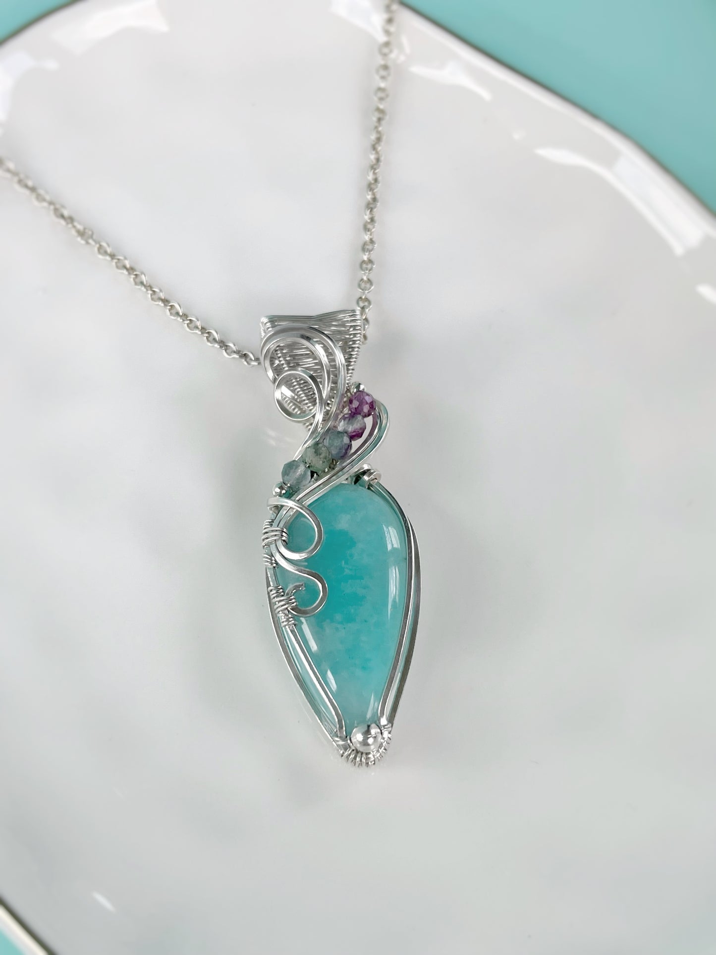 Amazonite & Fluorite Necklace in Argentium Silver