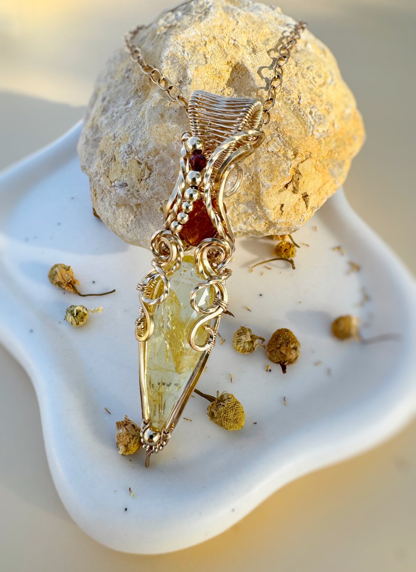 Heliodor, Orange Kyanite, Garnet Necklace in 14k Gold Filled