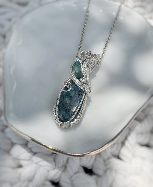 Blue Kyanite, Blue Tourmaline & Aqua Apatite Necklace in 0.925 Sterling Silver