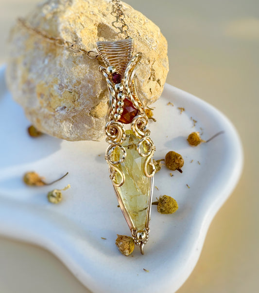 Heliodor, Orange Kyanite, Garnet Necklace in 14k Gold Filled
