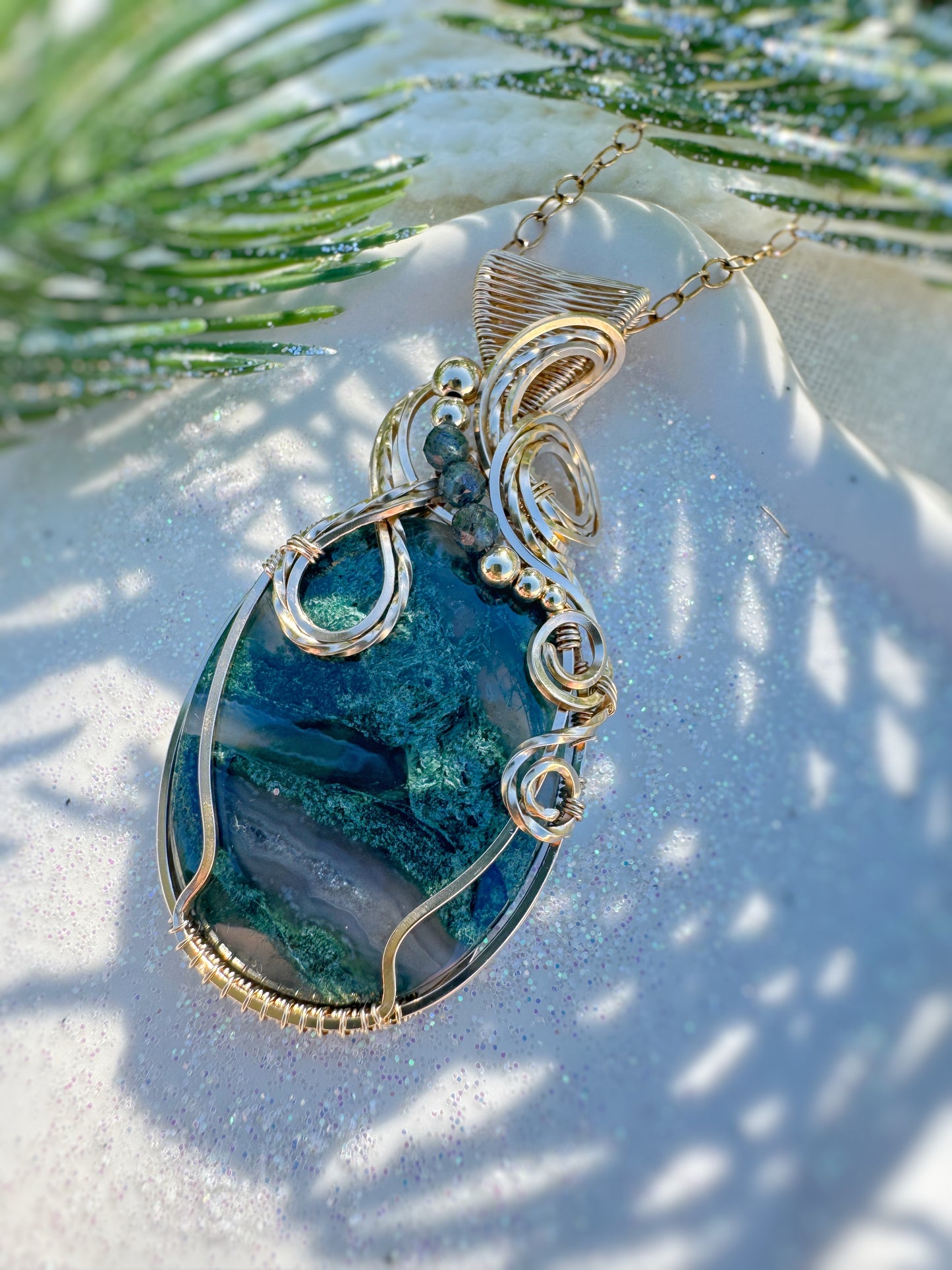 Moss Agate & Green Kyanite Necklace in 14k Gold Filled