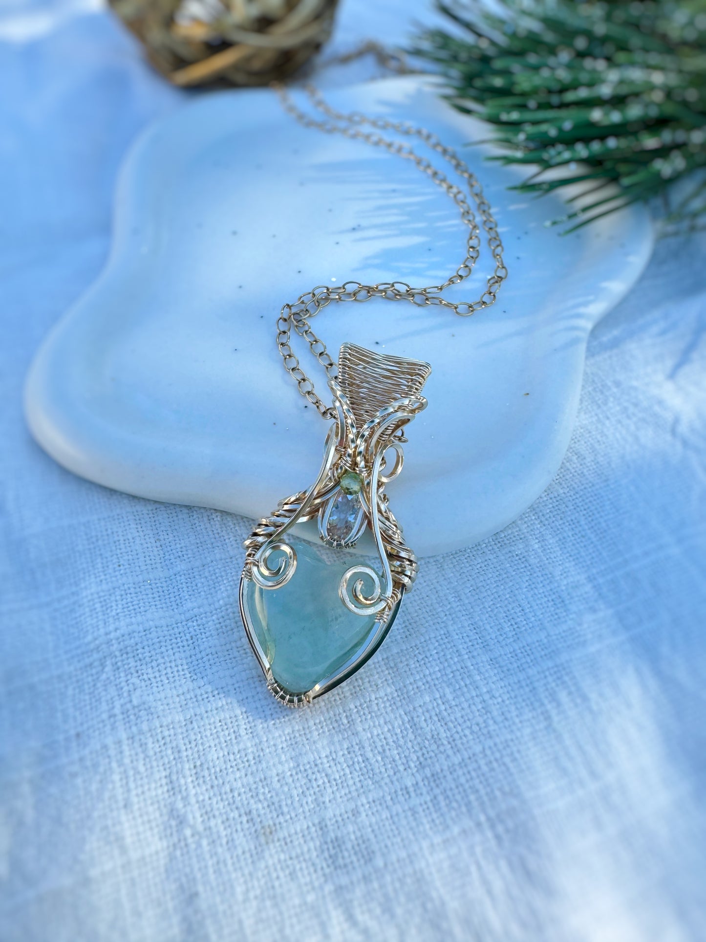 Fluorite Heart, Madagascar Moonstone & Peridot Necklace in 14k Gold Filled