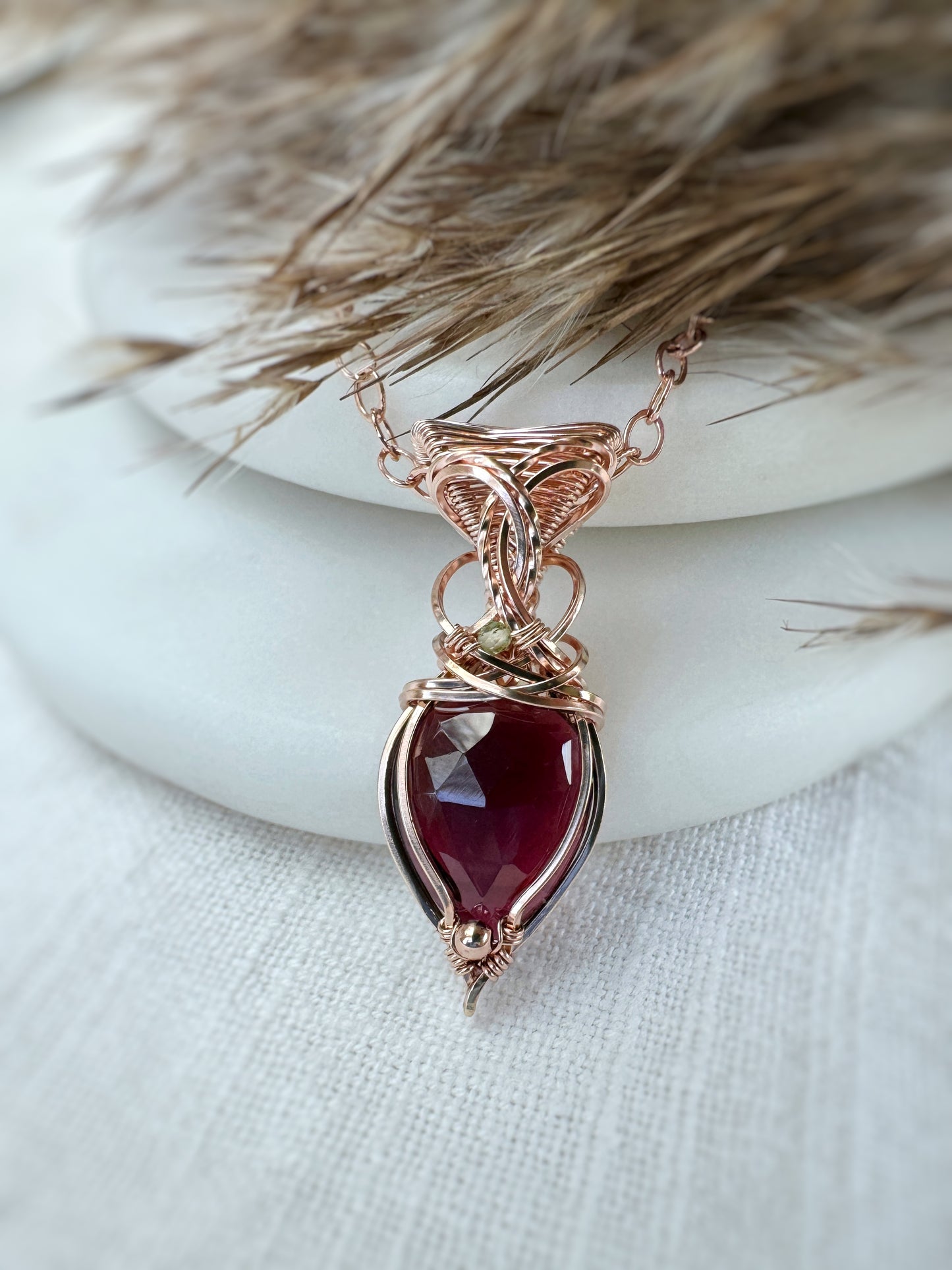 Faceted Garnet & Peridot Necklace in 14k Rose Gold Filled