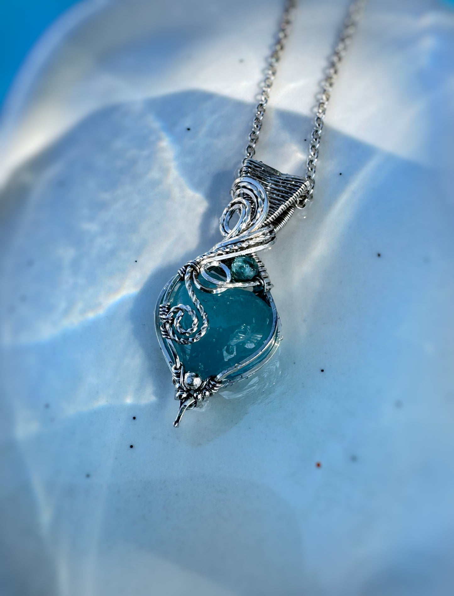 Aquamarine Heart & Aqua Apatite Necklace in Argentium Silver