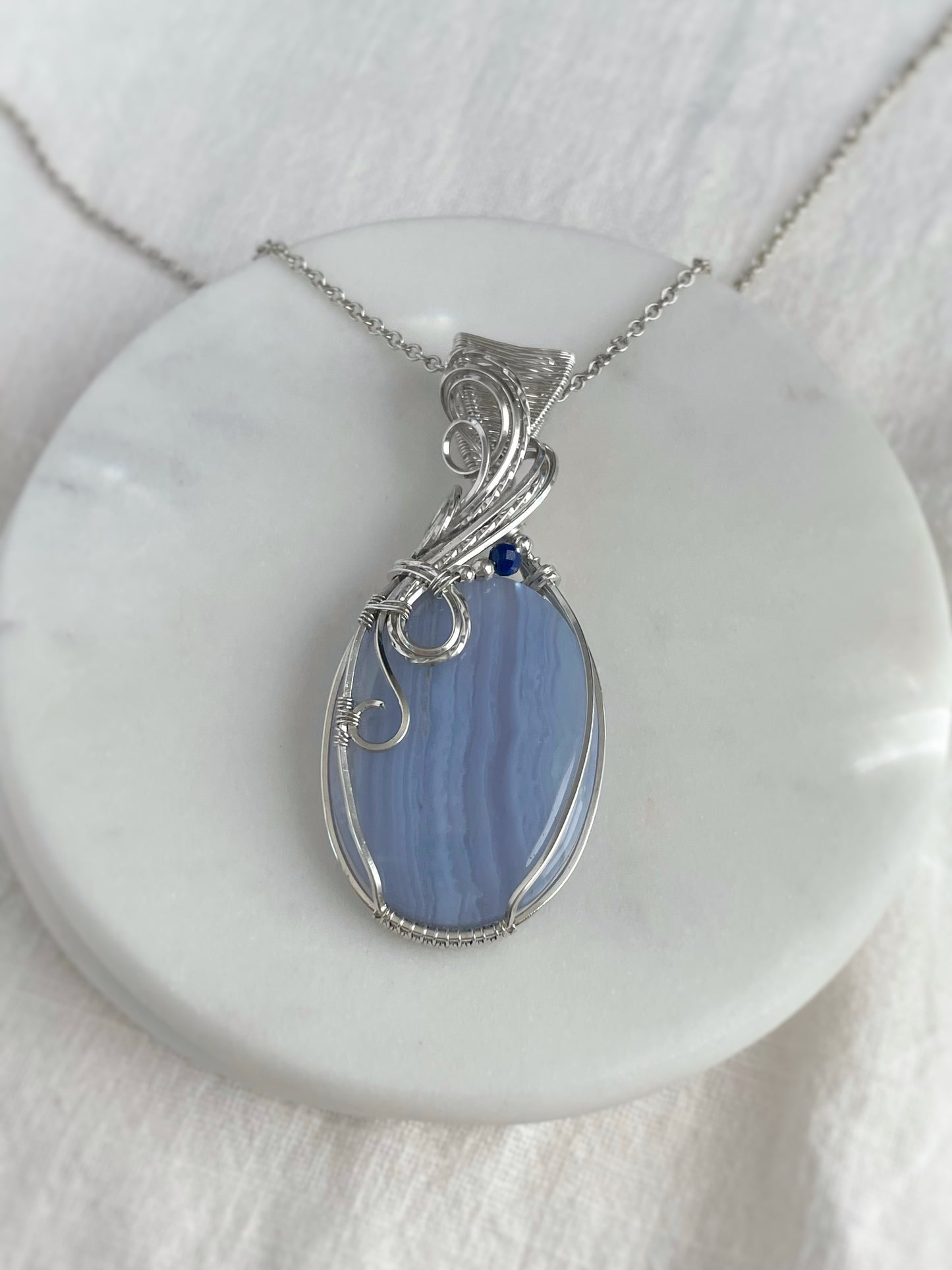 Blue Lace Agate & Lapis Lazuli Necklace in 0.925 Sterling Silver
