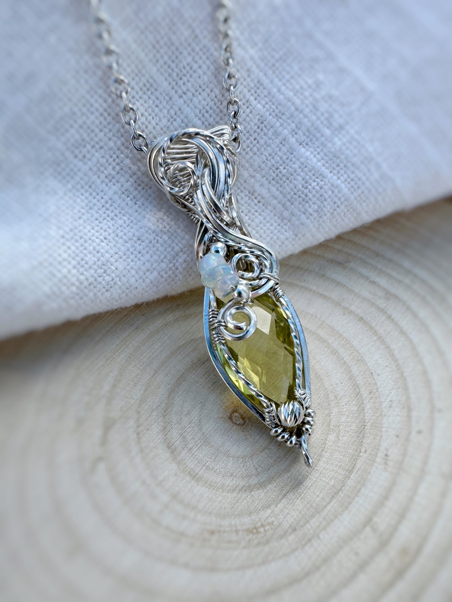 Lemon Quartz & Ethiopian Opal Necklace in 0.925 Sterling Silver