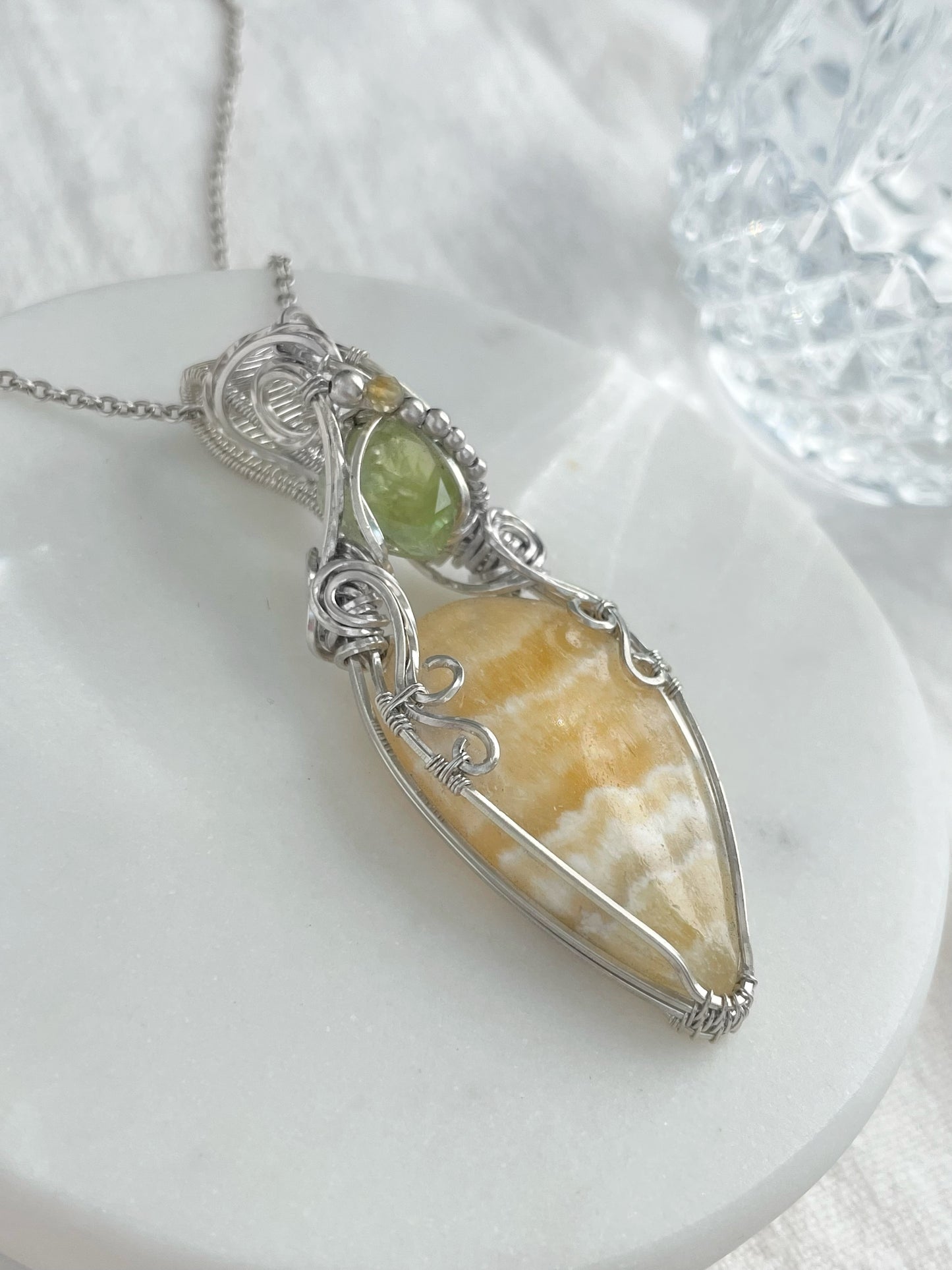 Yellow Calcite, Green Beryl & Citrine Necklace in 0.925 Sterling Silver