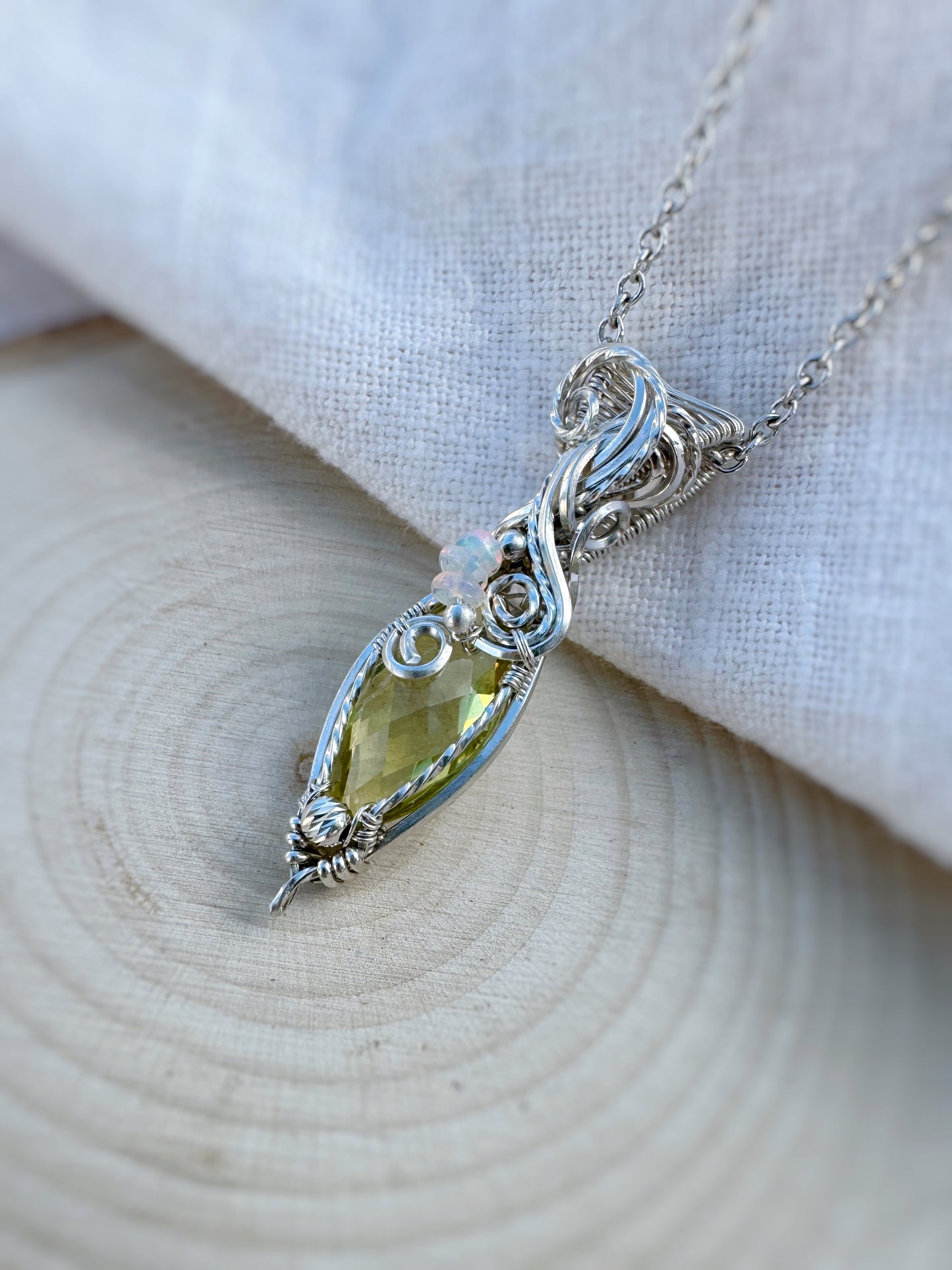 Lemon Quartz & Ethiopian Opal Necklace in 0.925 Sterling Silver