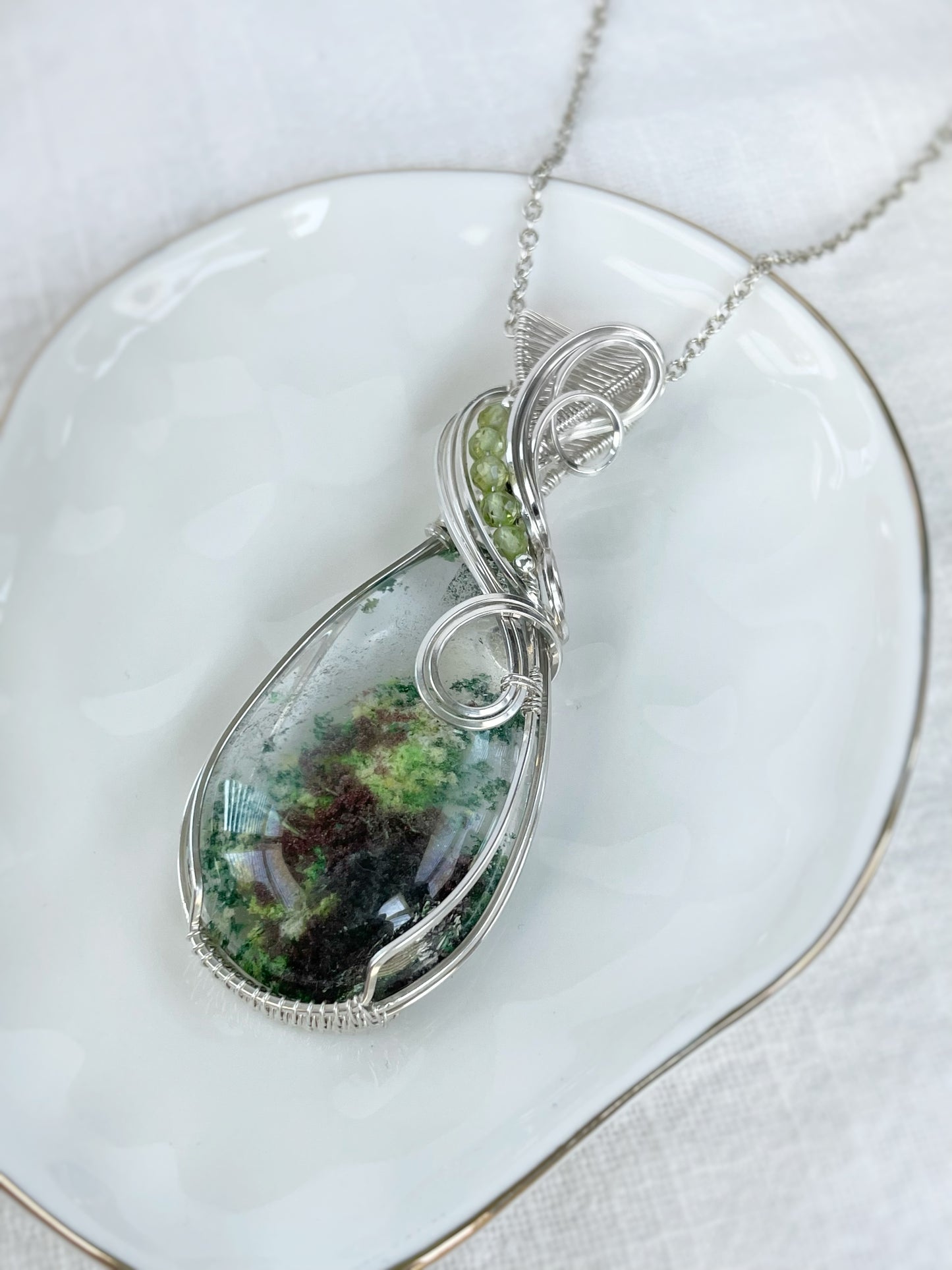Garden Quartz & Peridot Necklace in 0.925 Sterling Silver