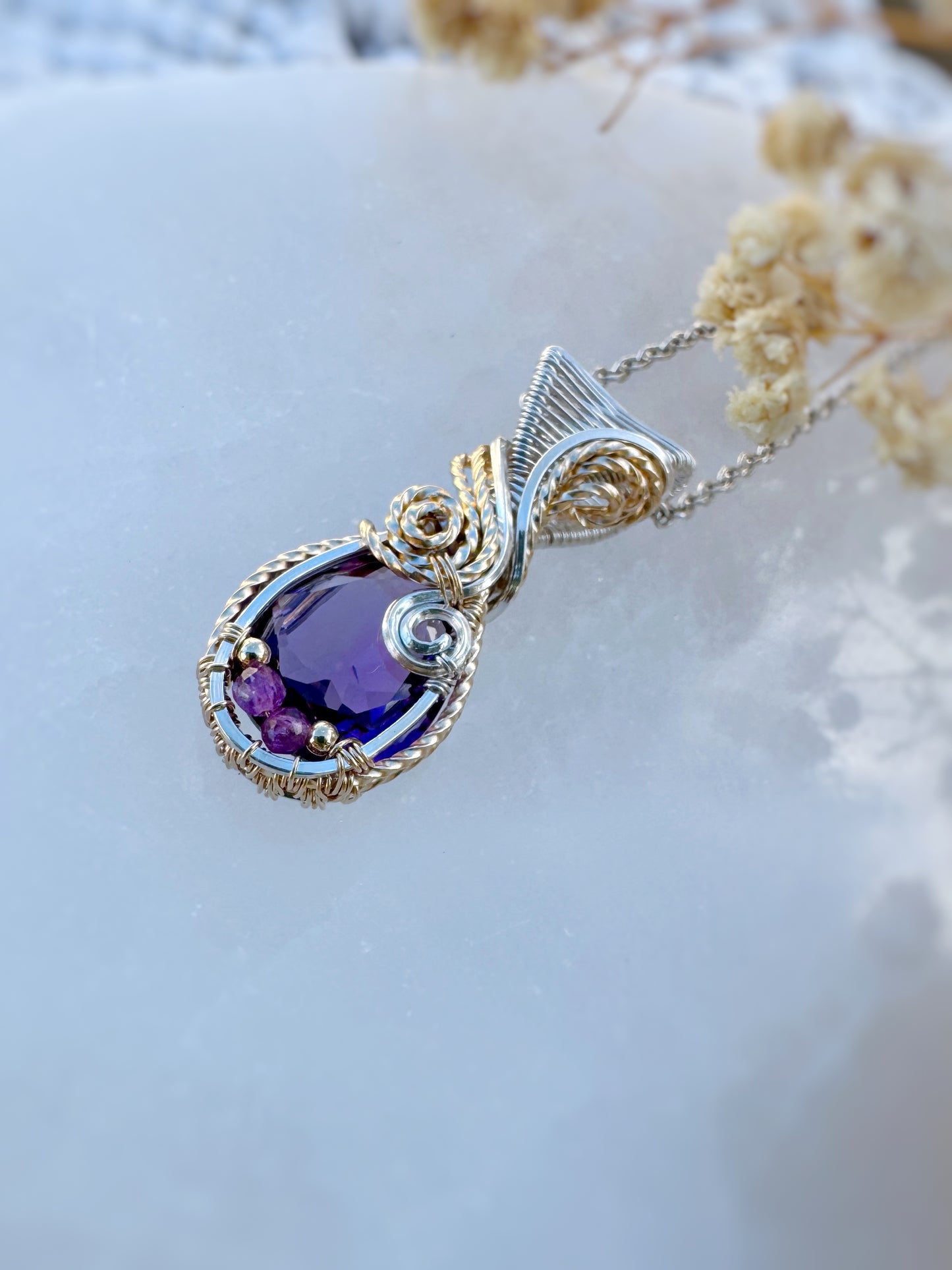 Amethyst & Purple Mica Necklace in 14k Gold Filled & Argentium Silver