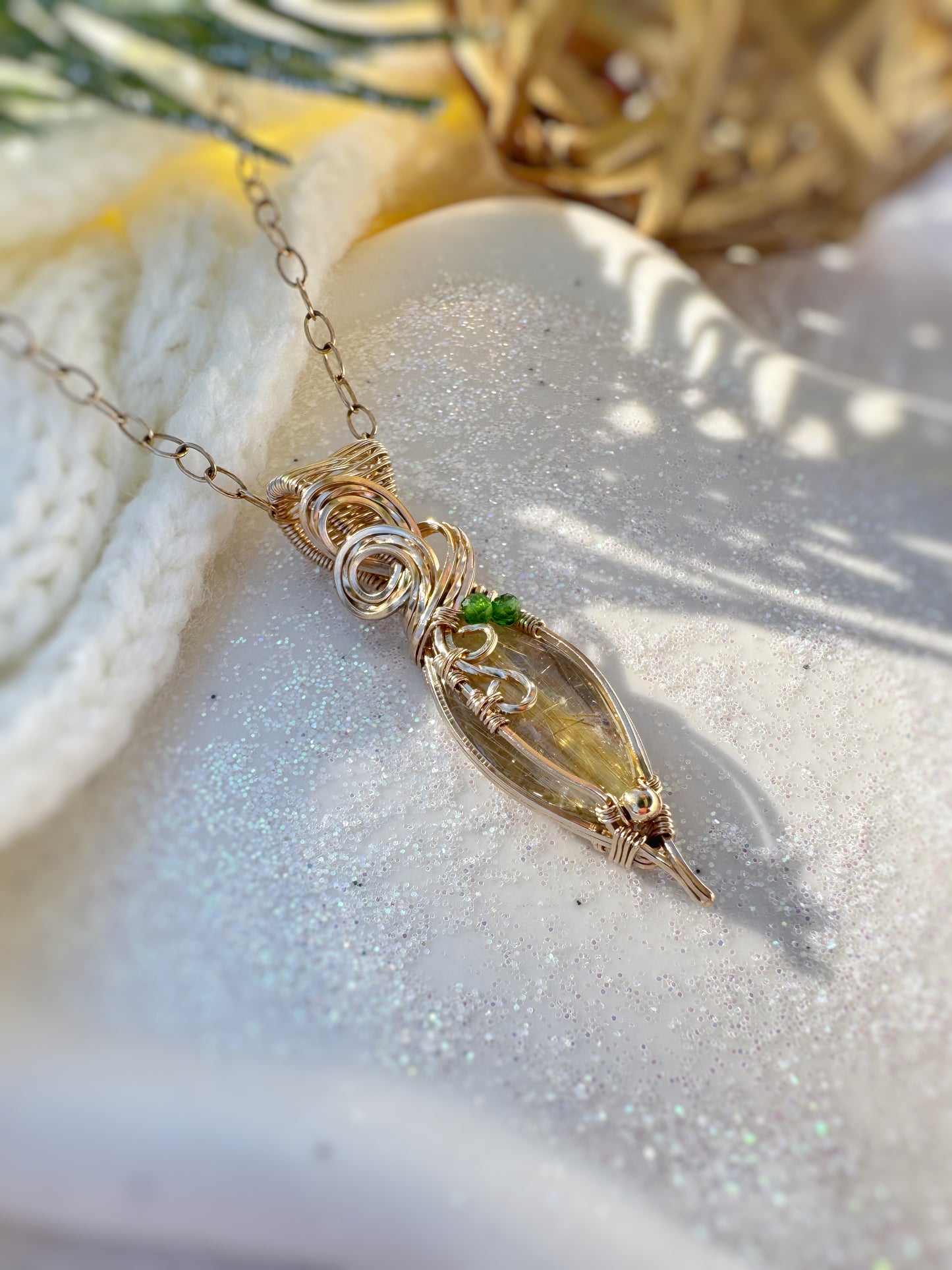 Golden Rutile & Chrome Diopside Necklace in 14k Gold Filled